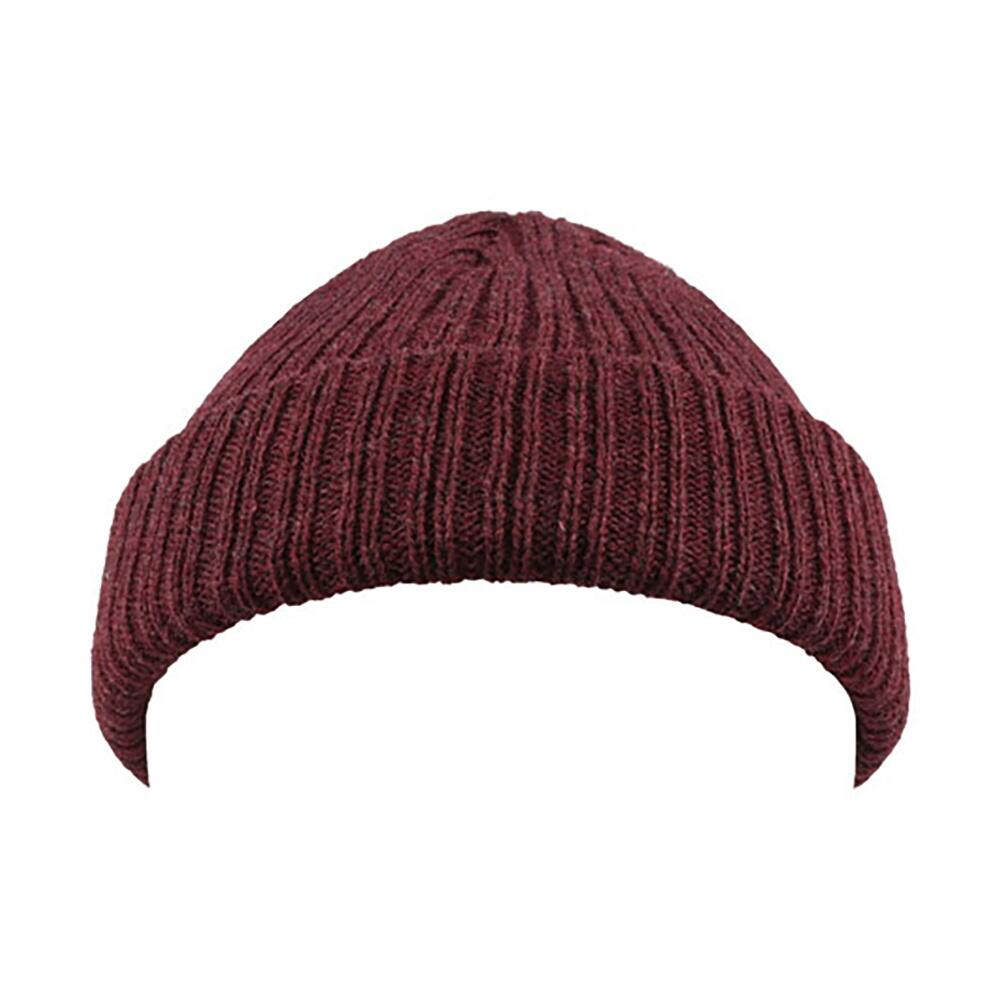 Unisex Docker Short Beanie With Turn Up (Burgundy Melange) 3/3