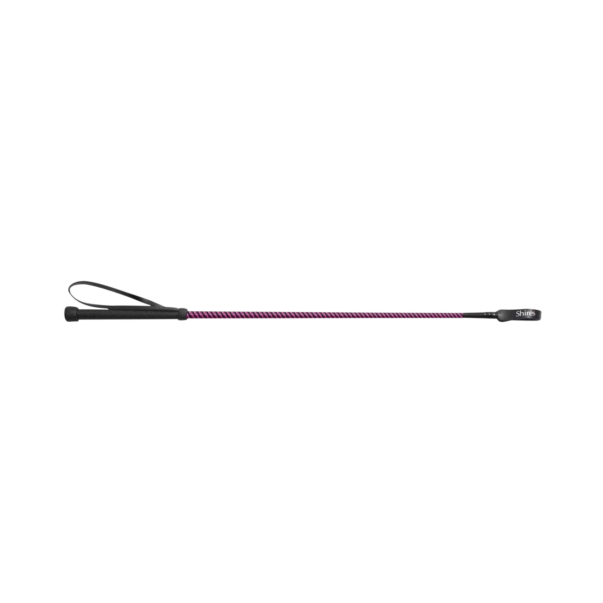 SHIRES Childrens/Kids Thread Stem Leather Horse Riding Whip (Black/Raspberry)