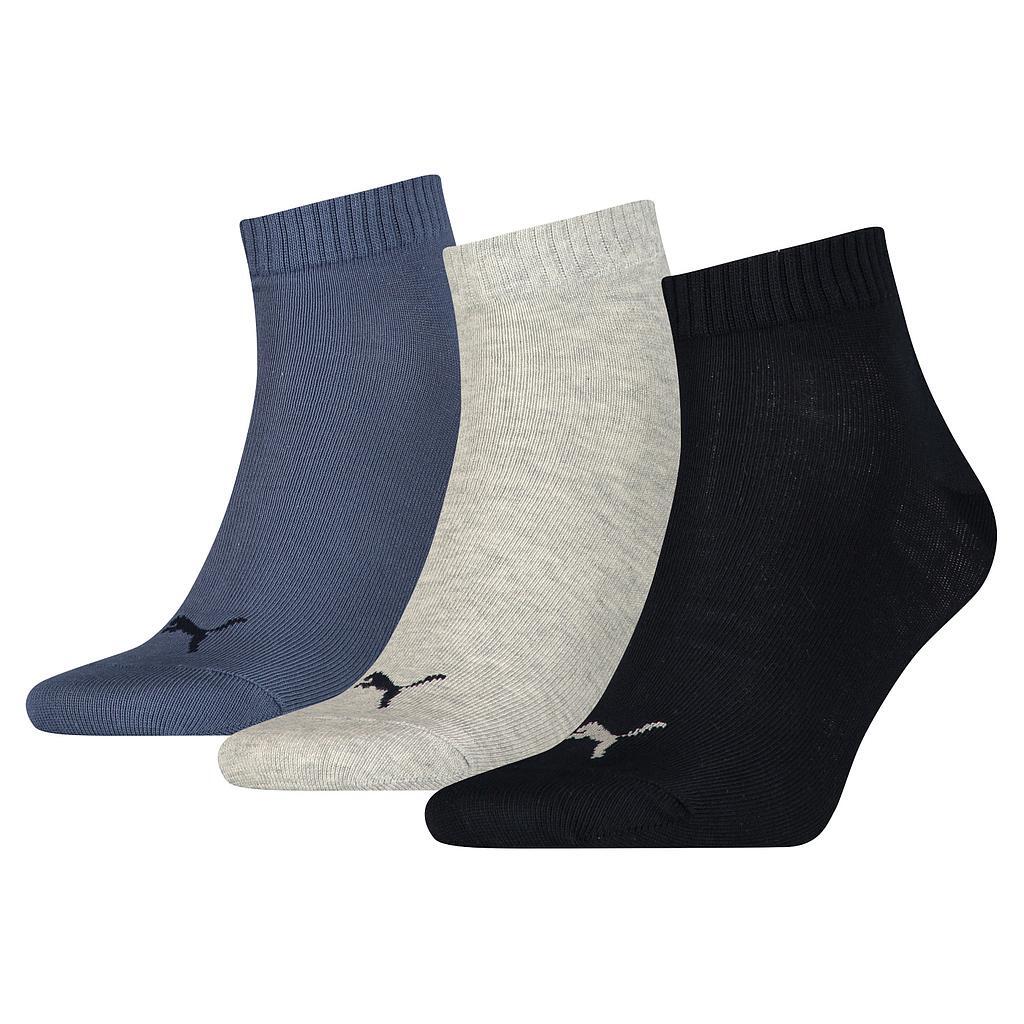 PUMA Unisex Adult Quarter Training Ankle Socks (Pack of 3) (Navy/Black/Light Grey)
