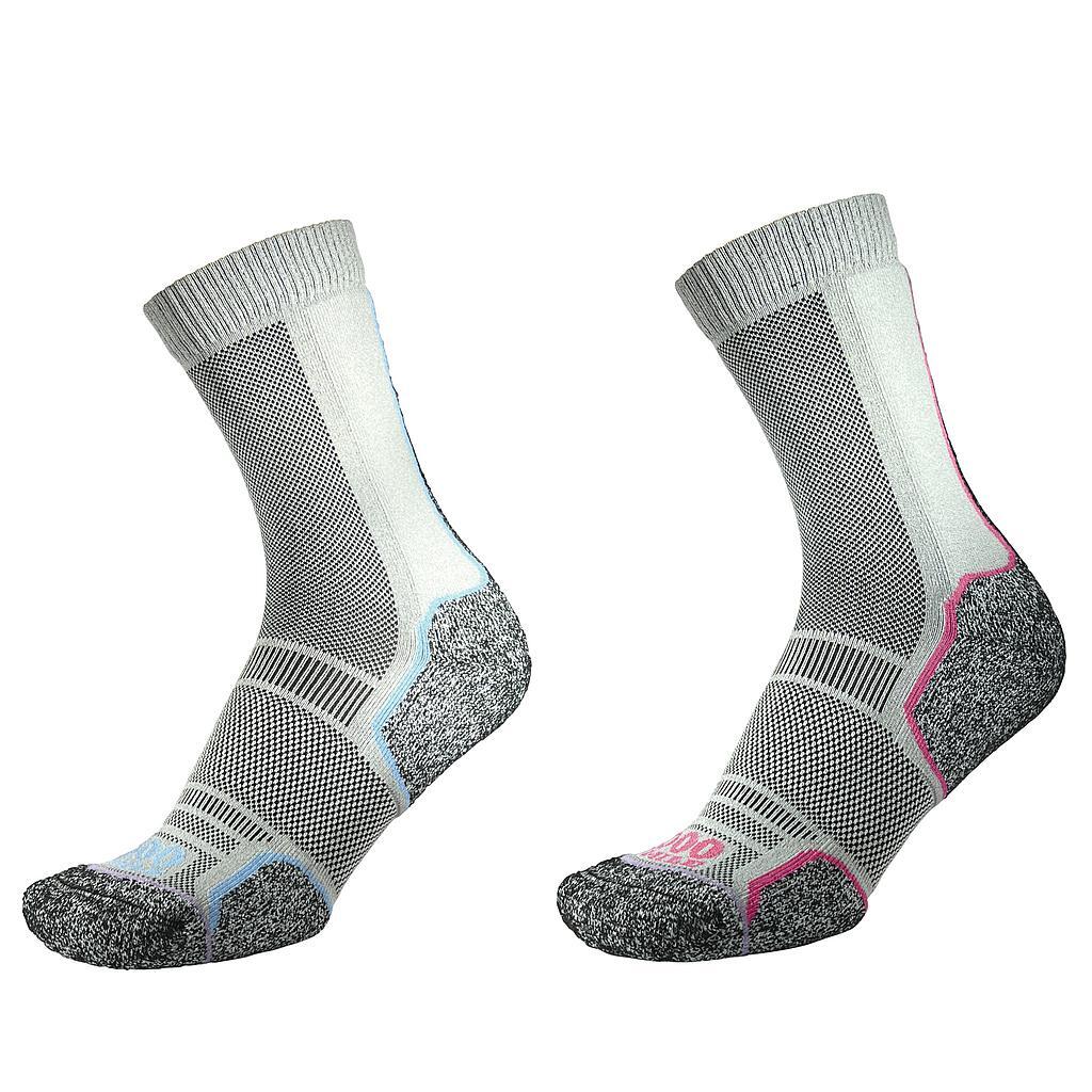 1000 MILE Womens/Ladies Trek Anatomical Recycled Socks (Pack of 2) (Silver/Blue/Pink)
