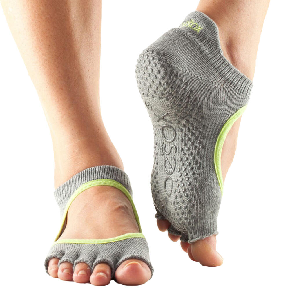TOESOX Womens/Ladies Bellarina Half Toe Socks (Heather Grey/Lime)