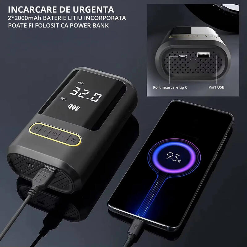 Compresor digital aer wireless 70W, 150 PSI, 18 L/min, 2 x 2000mAh, portabil