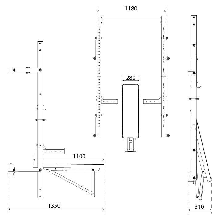 Wall Rack pliable avec banc de musculation pliable
