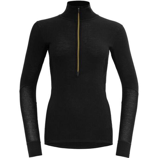 Langarmshirt mit Reißverschluss Wool Mesh 190 Zip Neck Wmn caviar