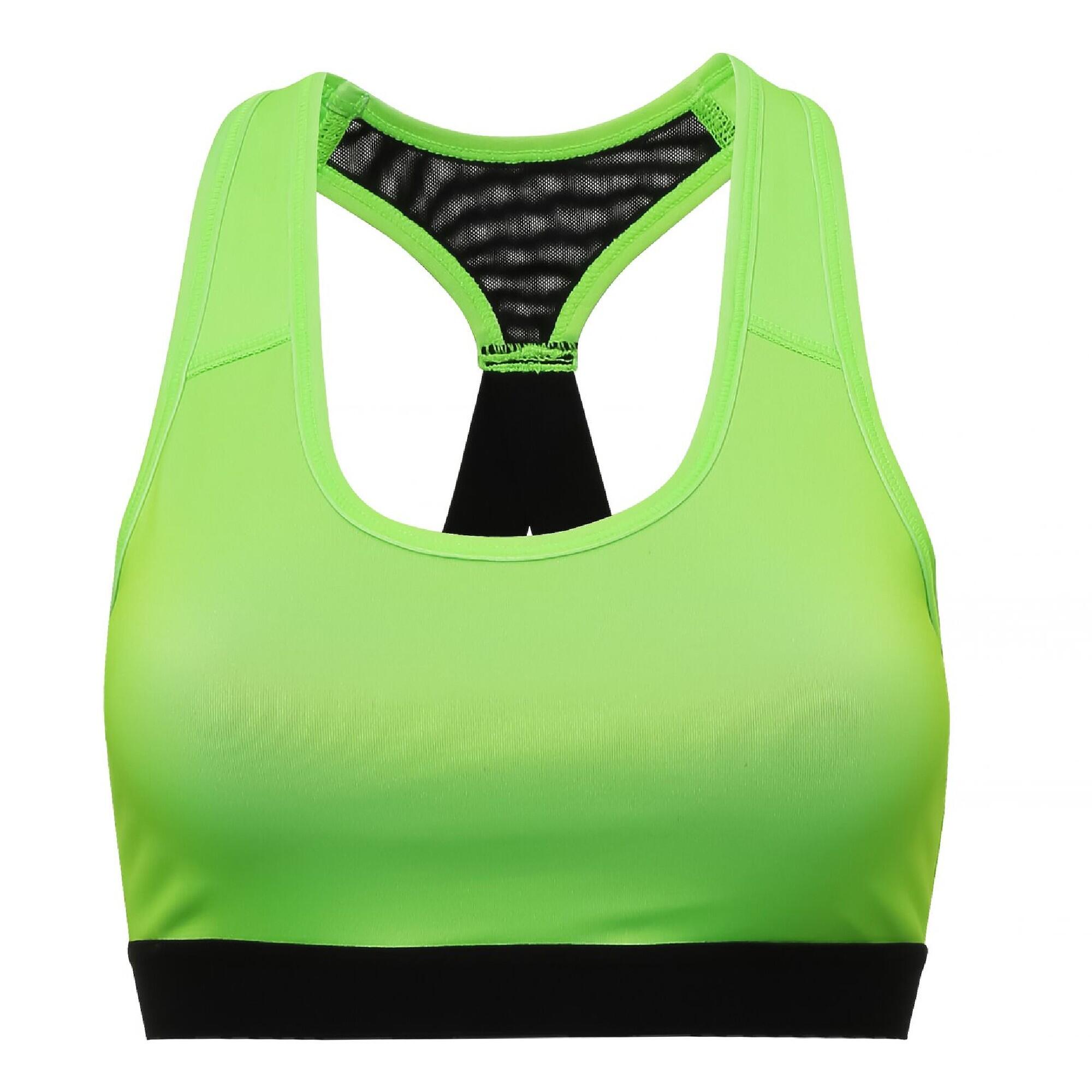 TRIDRI Womens/Ladies Performance Sports Bra (Medium Impact) (Lightning Green)