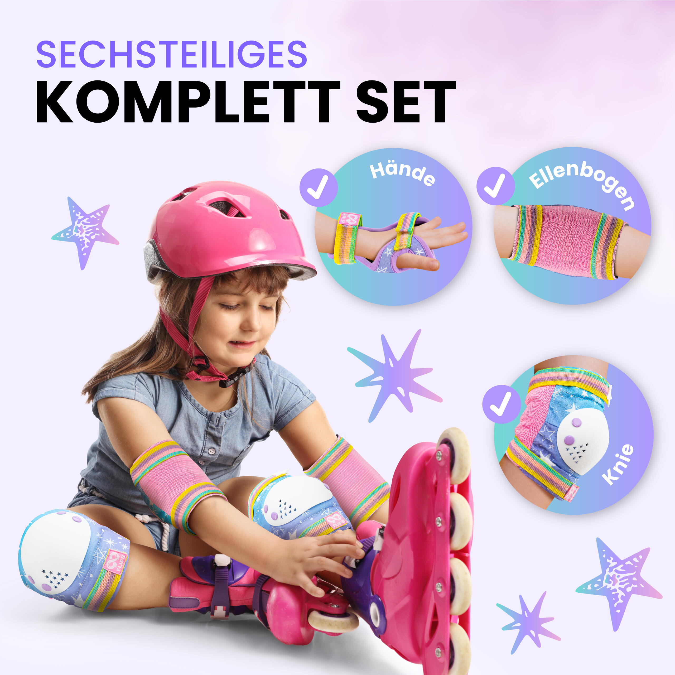 Protektoren Schoner Set Kinder 3-12 mit GS - Knieschoner Skaten Inliner Schützer 3/7
