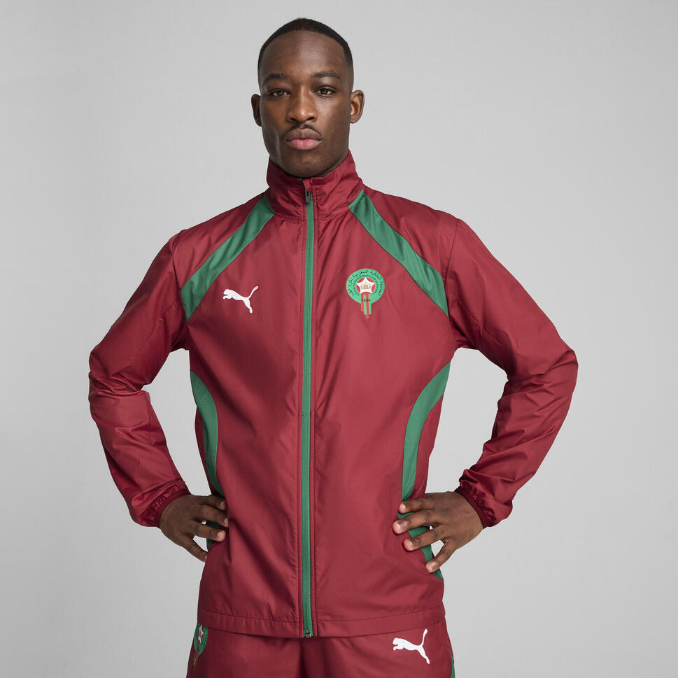 Męska tkana kurtka przedmeczowa Maroko PUMA Intense Red Archive Green