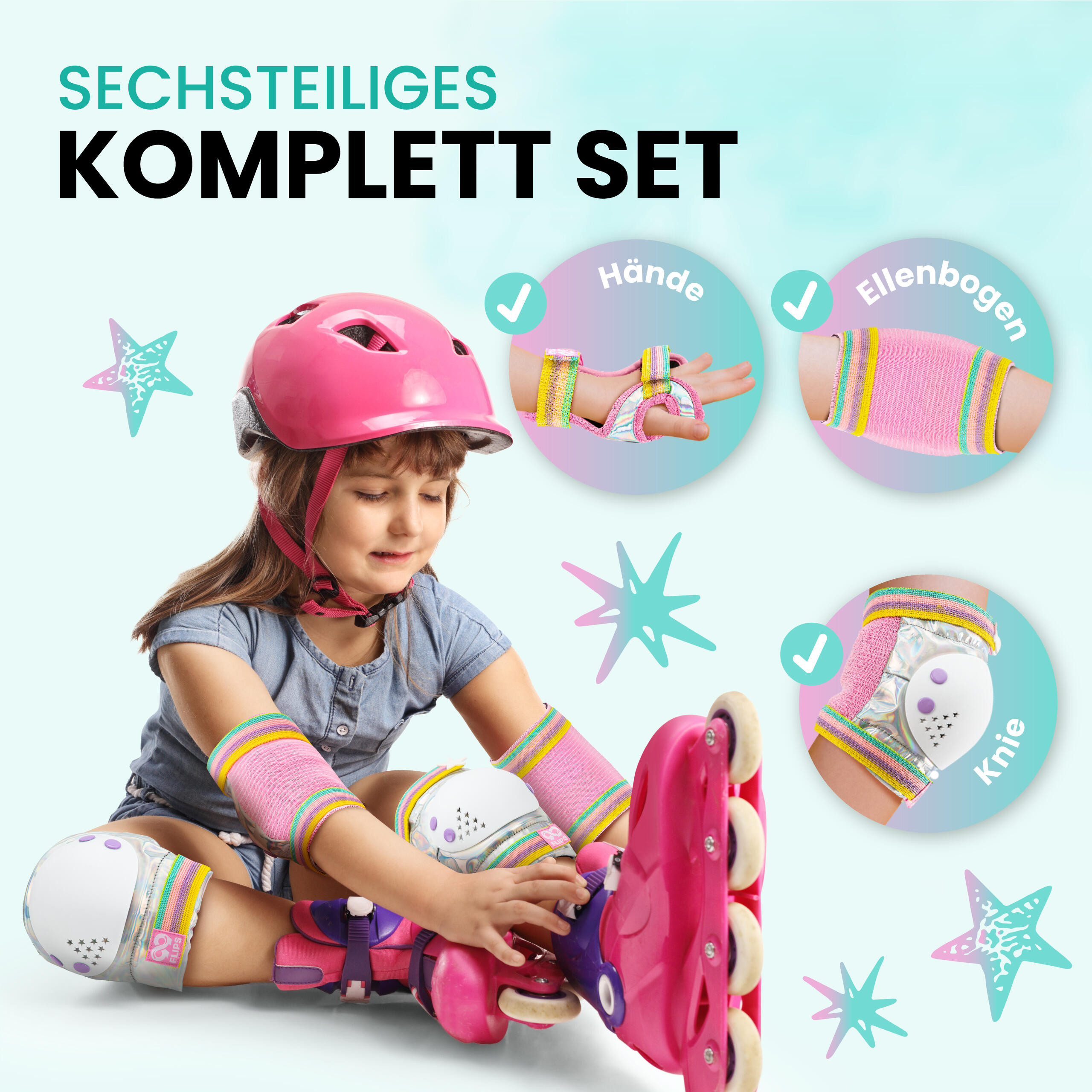 Protektoren Schoner Set Kinder 3-12 mit GS - Knieschoner Skaten Inliner Schützer 3/7
