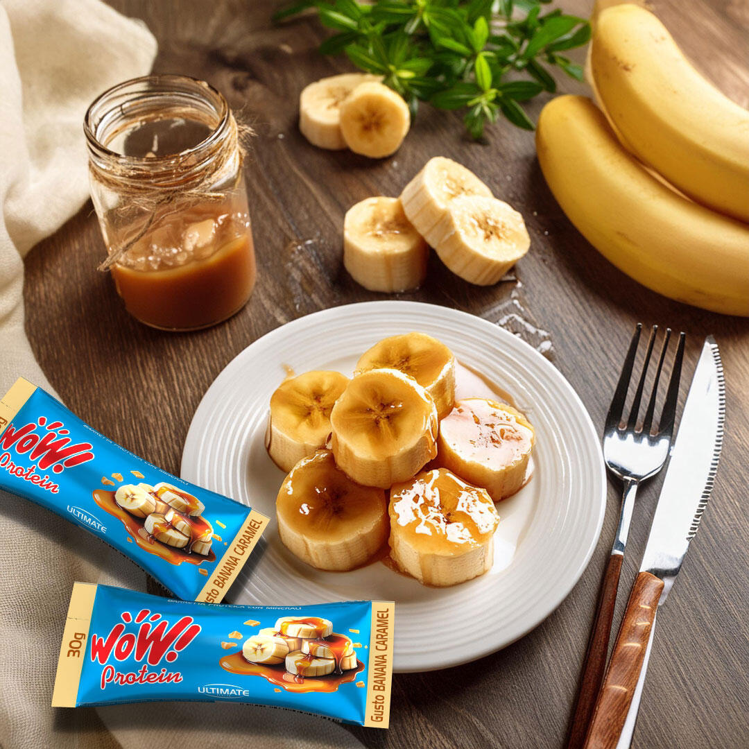 Alimenti addizionato - BARRETTA AL 26% DI PROTEINE - GUSTO BANANA CARAMEL 5/6