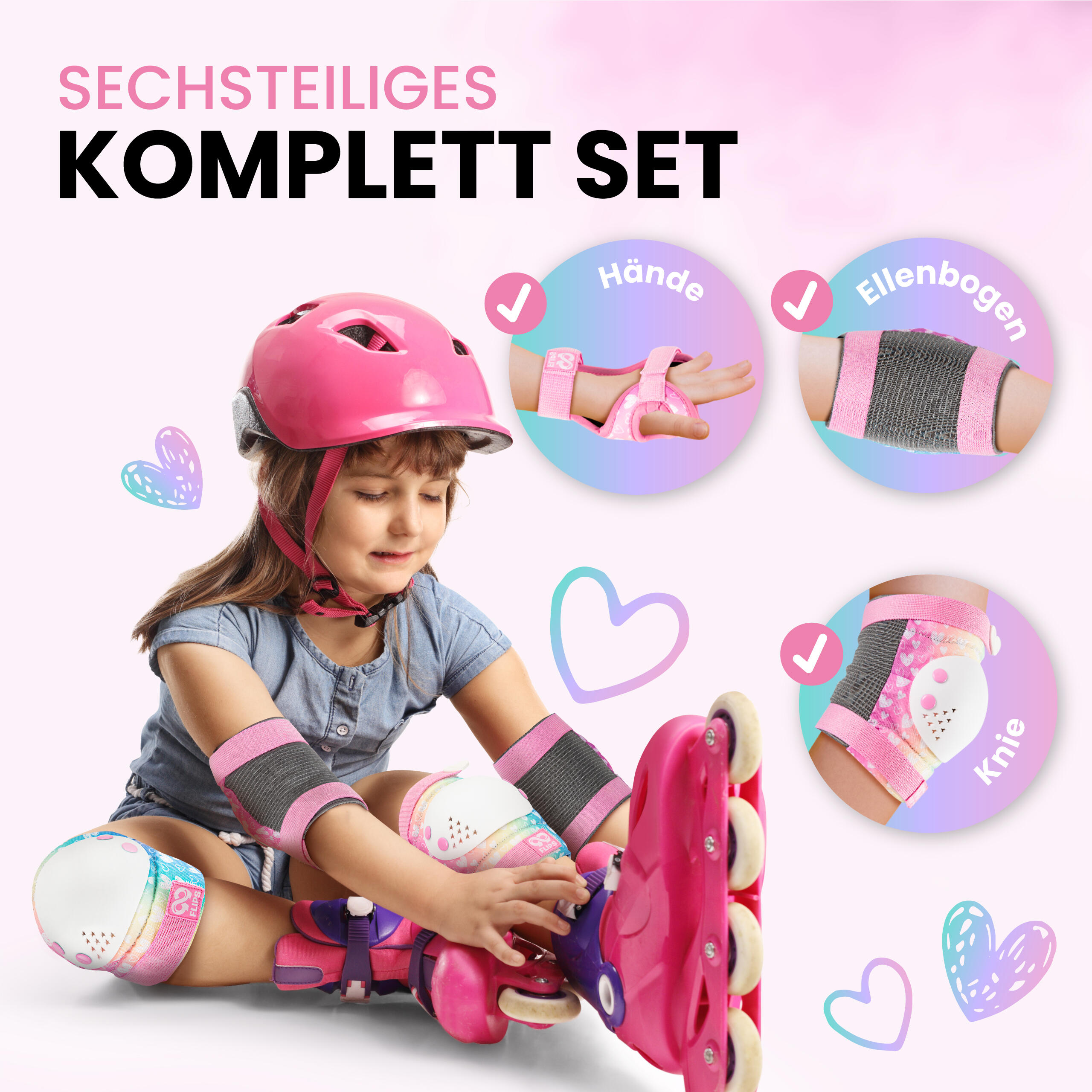 Protektoren Schoner Set Kinder 3-12 mit GS - Knieschoner Skaten Inliner Schützer 3/7