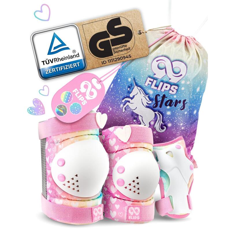 Protection Roller Enfant KUOGAS 6 En 1 - Genouillères, Coudières, Poignets - Taille M Rose