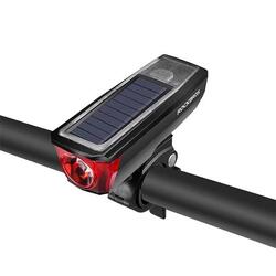 Lampe frontale de vélo solaire avec chargeur de batterie et sonnette
