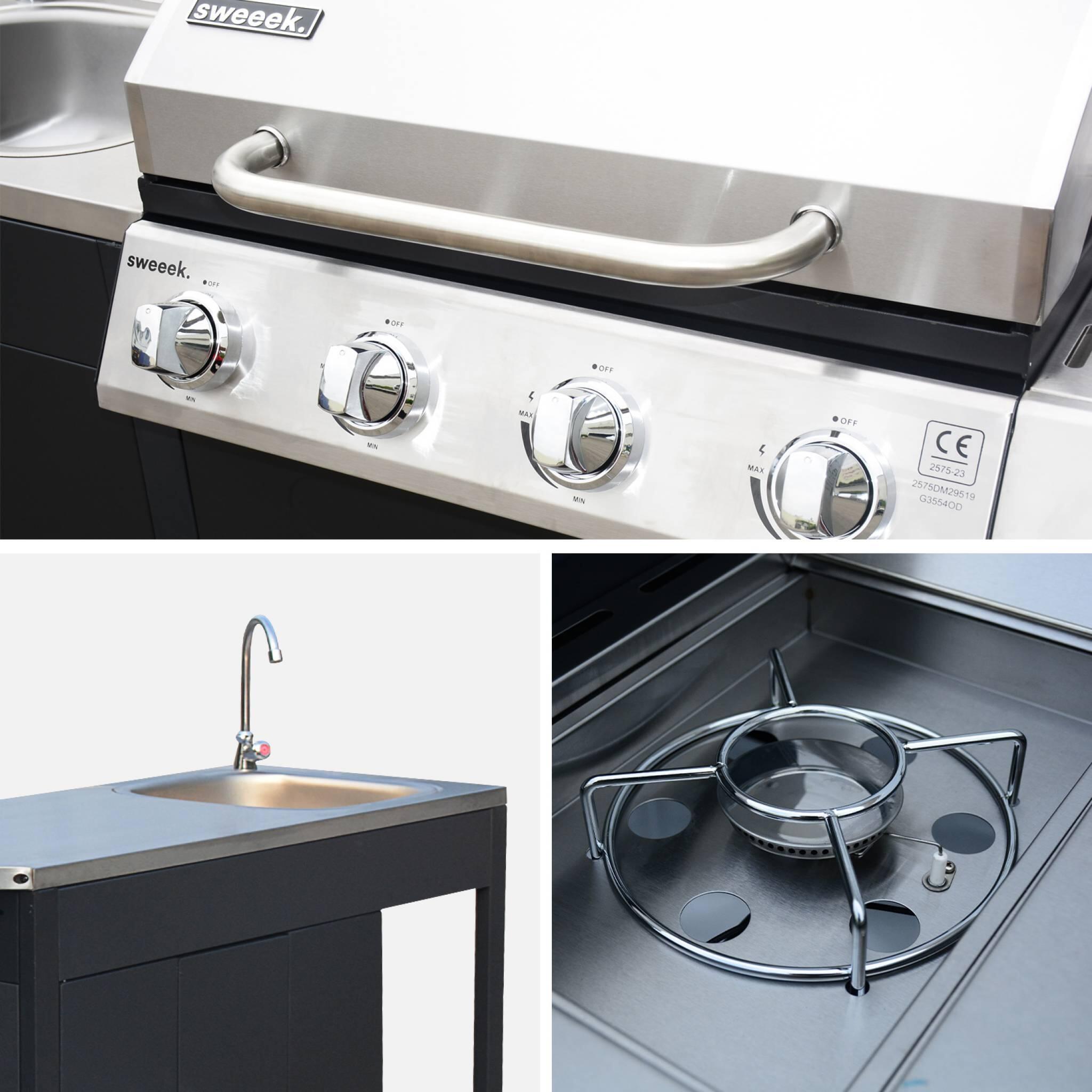 Cocina exterior de acero con barbacoa de gas americana de 5 quemadores, Negro 3/5