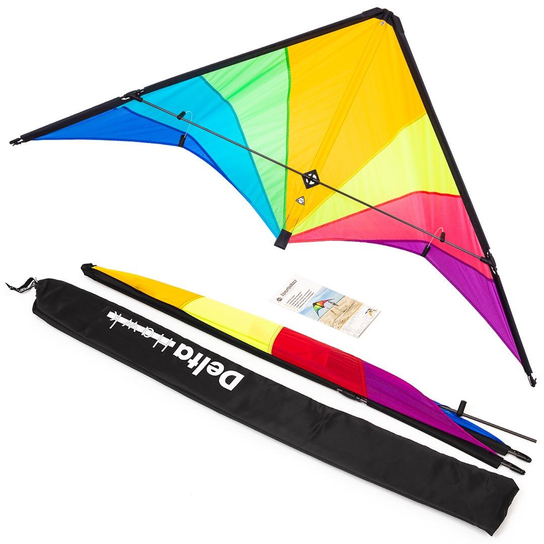 Cerf-Volant Delta Rainbow 155 X 100 Cm – Facile à Voler, Queue De 3 M, Idéal Enfant Débutant