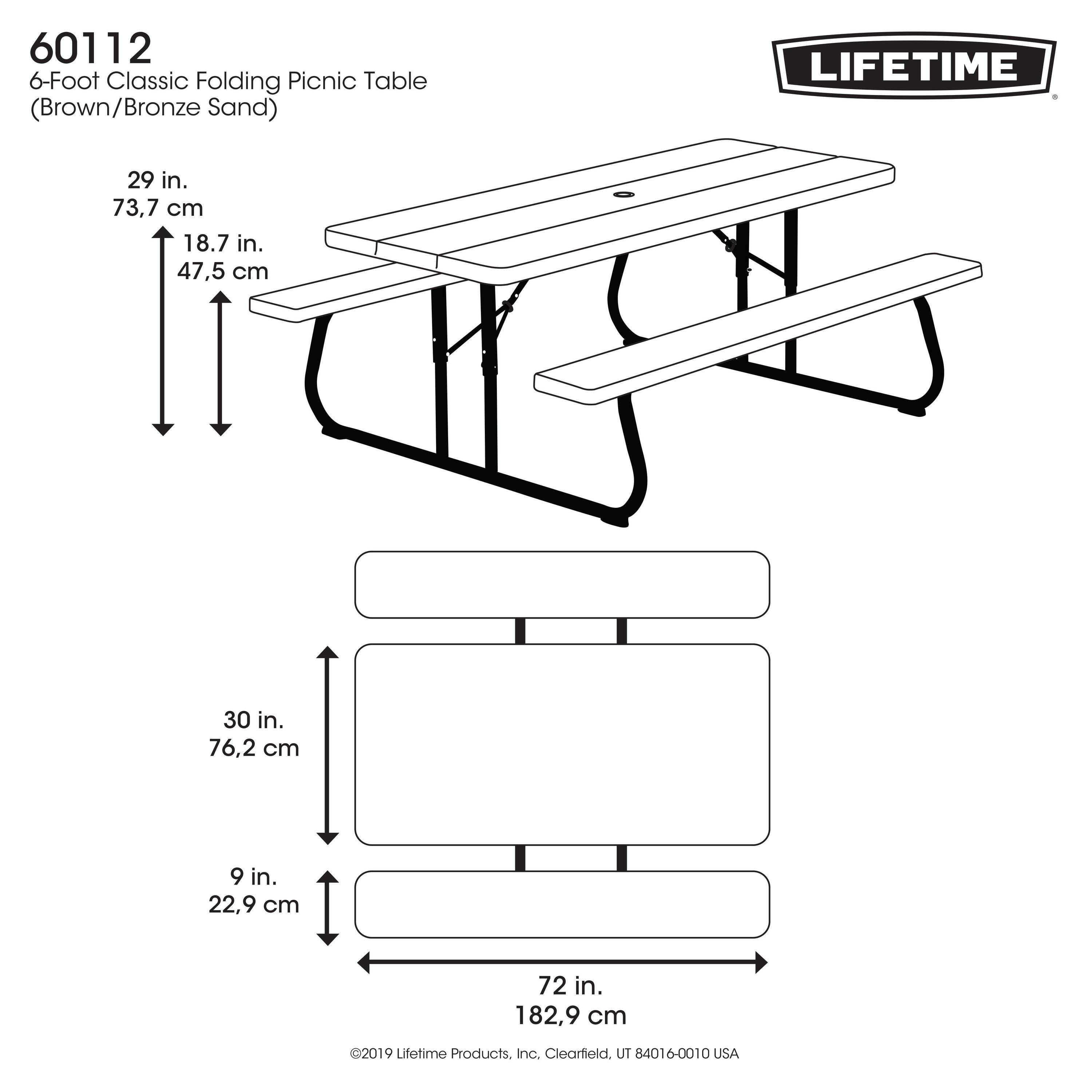 Table Picnic Rectangulaire Pliante (183 x 76 cm) PEHD LIFETIME #60112 7/7