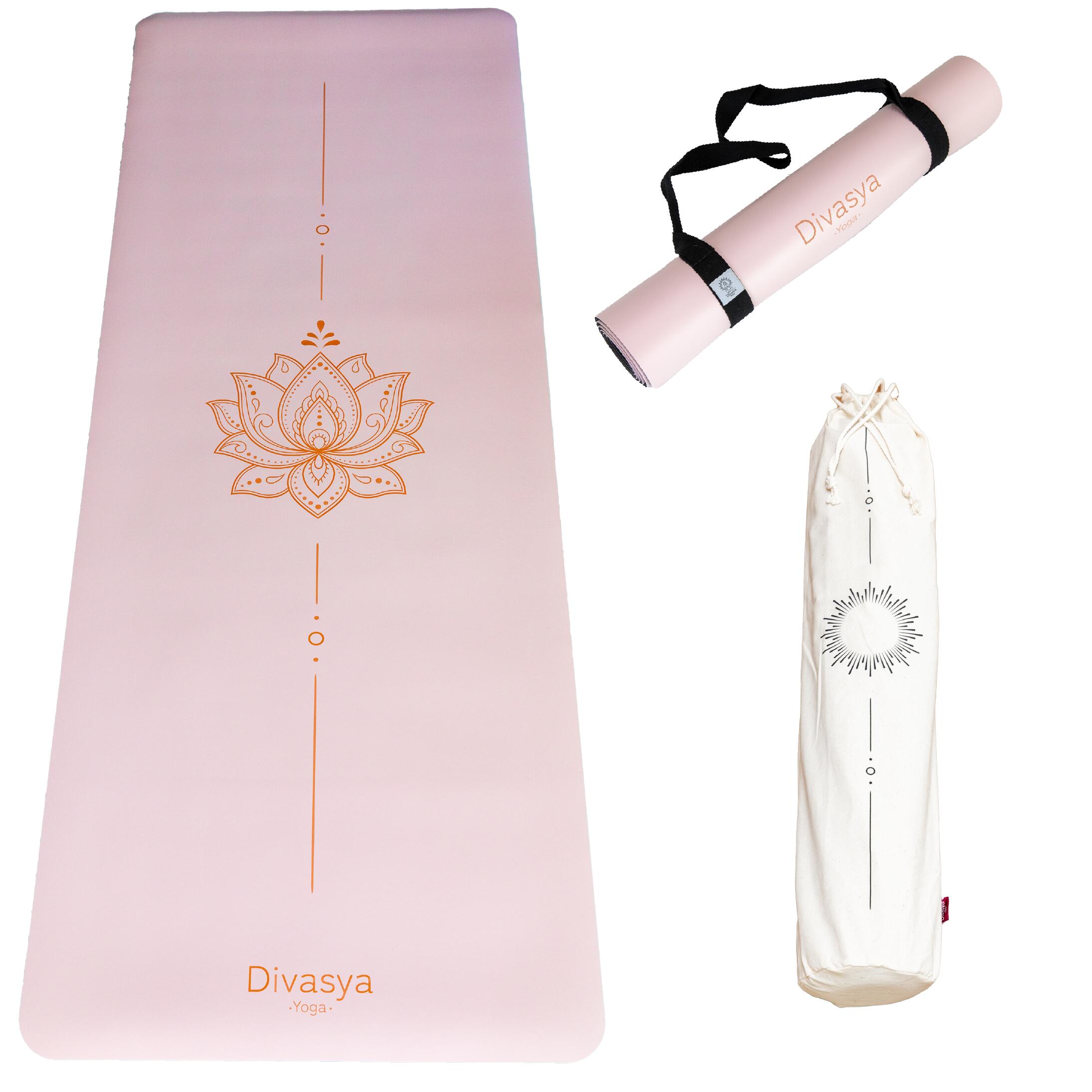 Divasya - Tapis De Yoga Antidérapant: Caoutchouc Naturel & Eco-pu Japonais, 8 Yoga Designs - Tapis De Yoga - Mauve|rose - 185 Cm - Decathlon