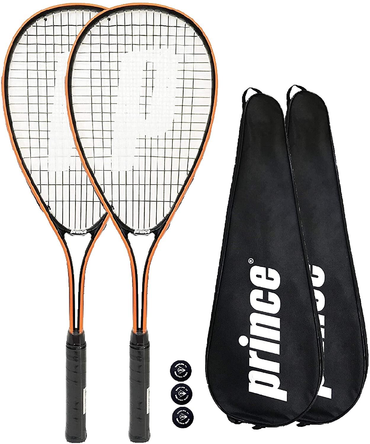 PRINCE Prince Power Vortex Ti Squash Racket Twin Set, Covers & 3 Squash Balls