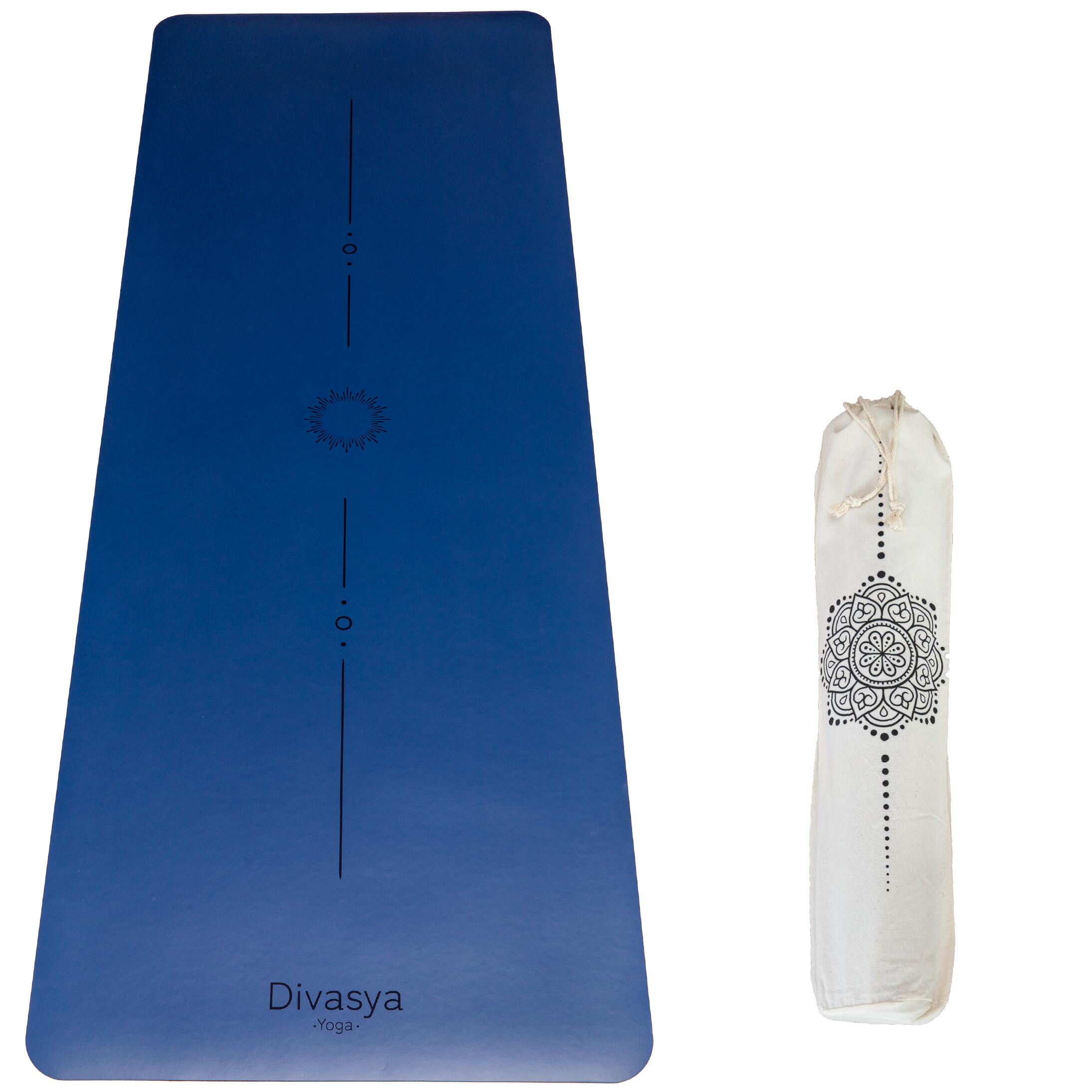 Divasya - Tapis De Yoga Antidérapant: Caoutchouc Naturel & Eco-pu Japonais, 8 Yoga Designs - Tapis De Yoga - Bleu - 185 Cm - Decathlon