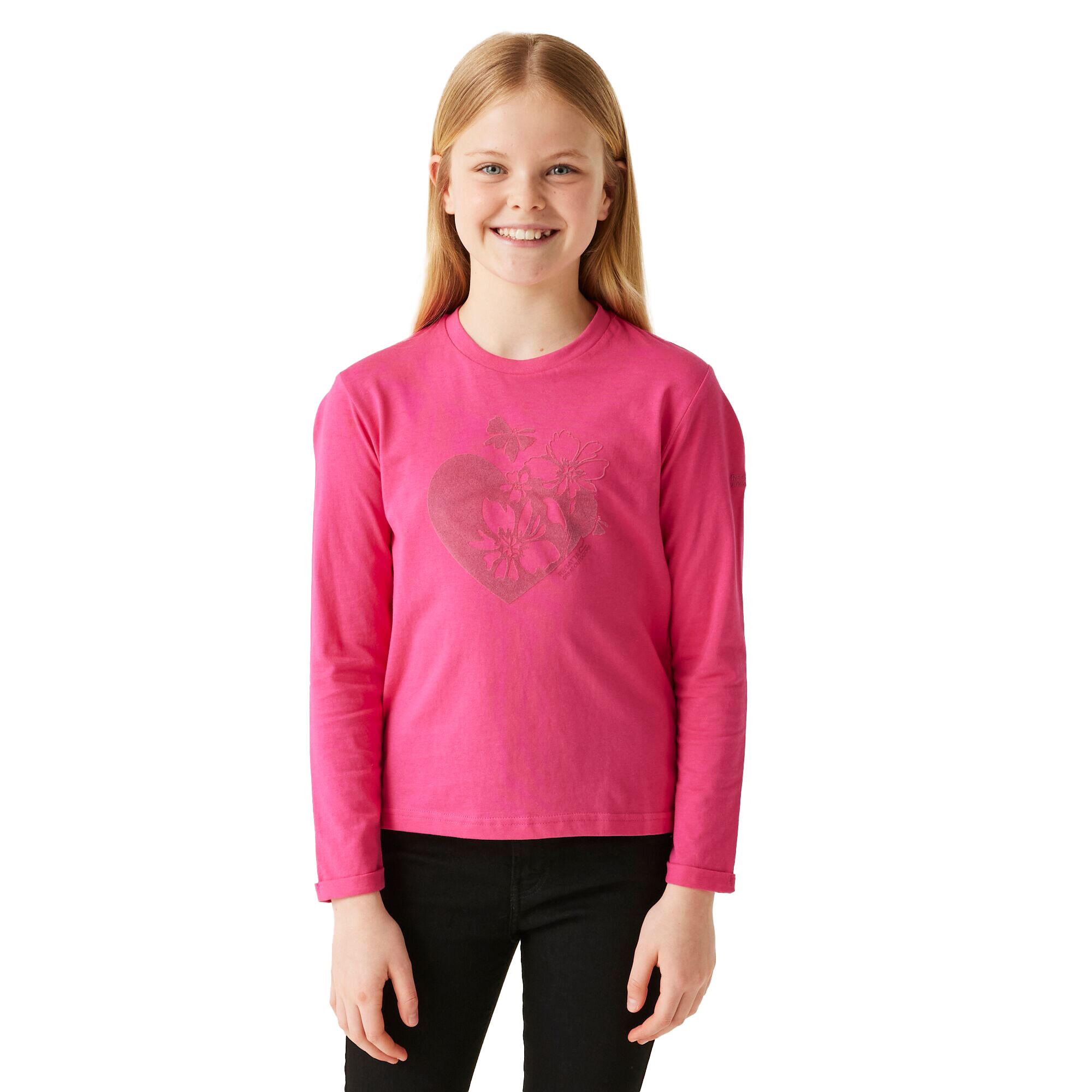 Childrens/Kids Wenbie III Hearts & Flowers LongSleeved TShirt (Hot Pink) 4/5
