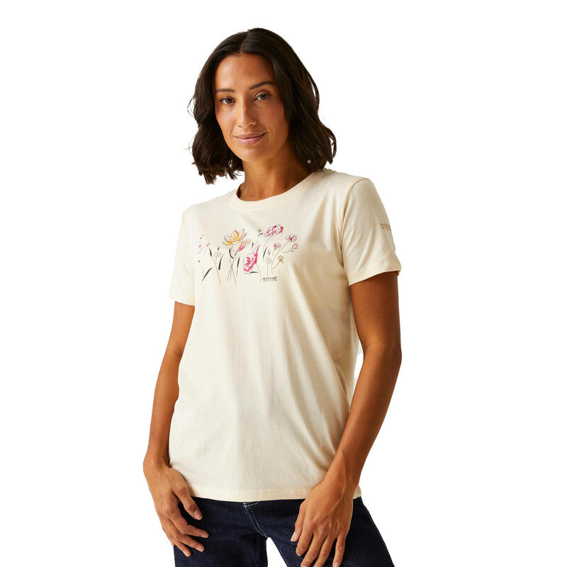 Camiseta Filandra IX Flores para Mujer Vainilla Claro