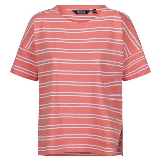 Camiseta Abaya de Rayas para Mujer Rosa Concha, Blanco