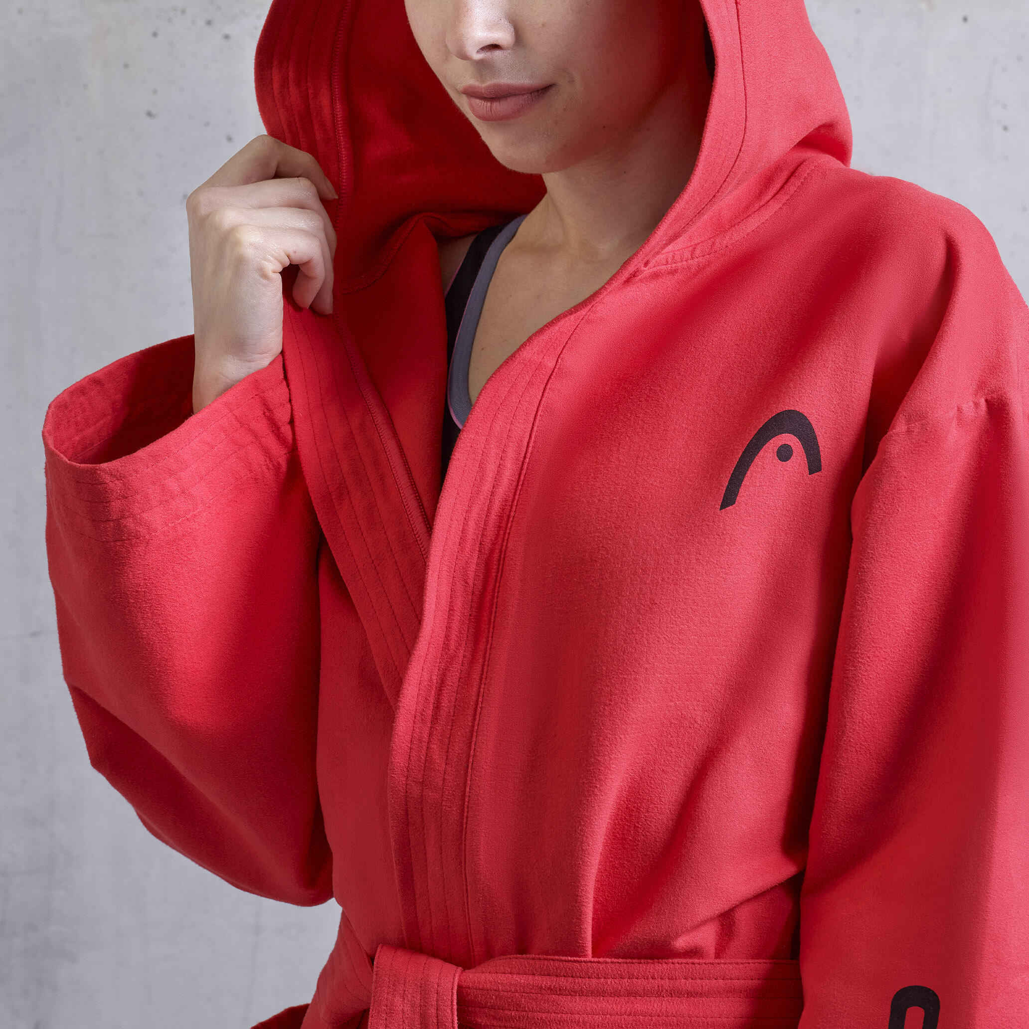 Kinderbadjas van microvezel met capuchon, kleur Lava Red 3/3