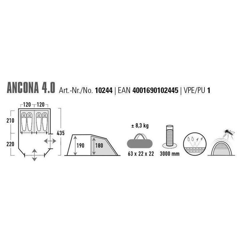 High Peak alagútsátor Ancona 4.0, állómagasság, 3000 mm vízálló,