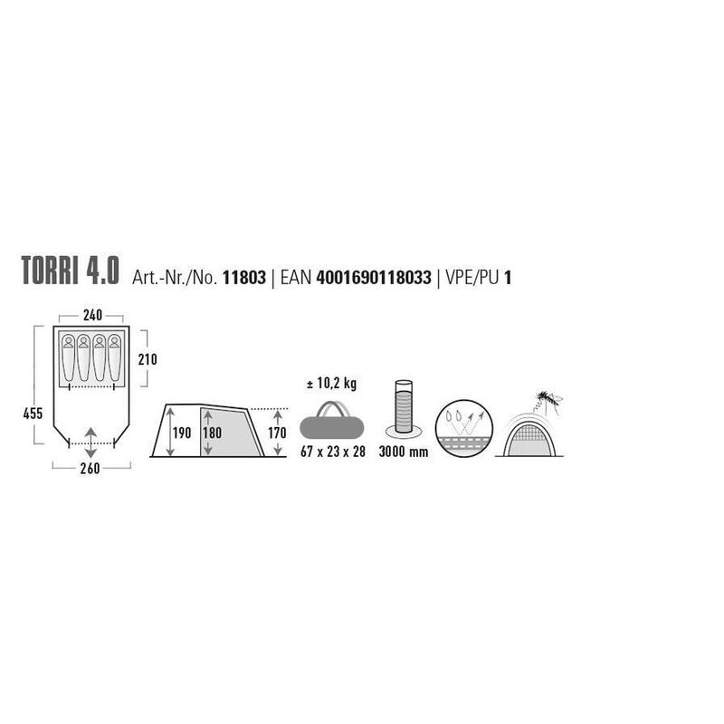 Cort tunel High Peak Torri 4.0, podea cort cusută, înălțime de 1,9 m în picioare