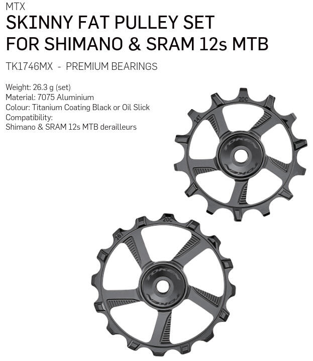 Token Schaltwerkpully-Set MTB Skinny Fat schwarz, f. Sram & Shim. 12s MTB 14/16T 2/4