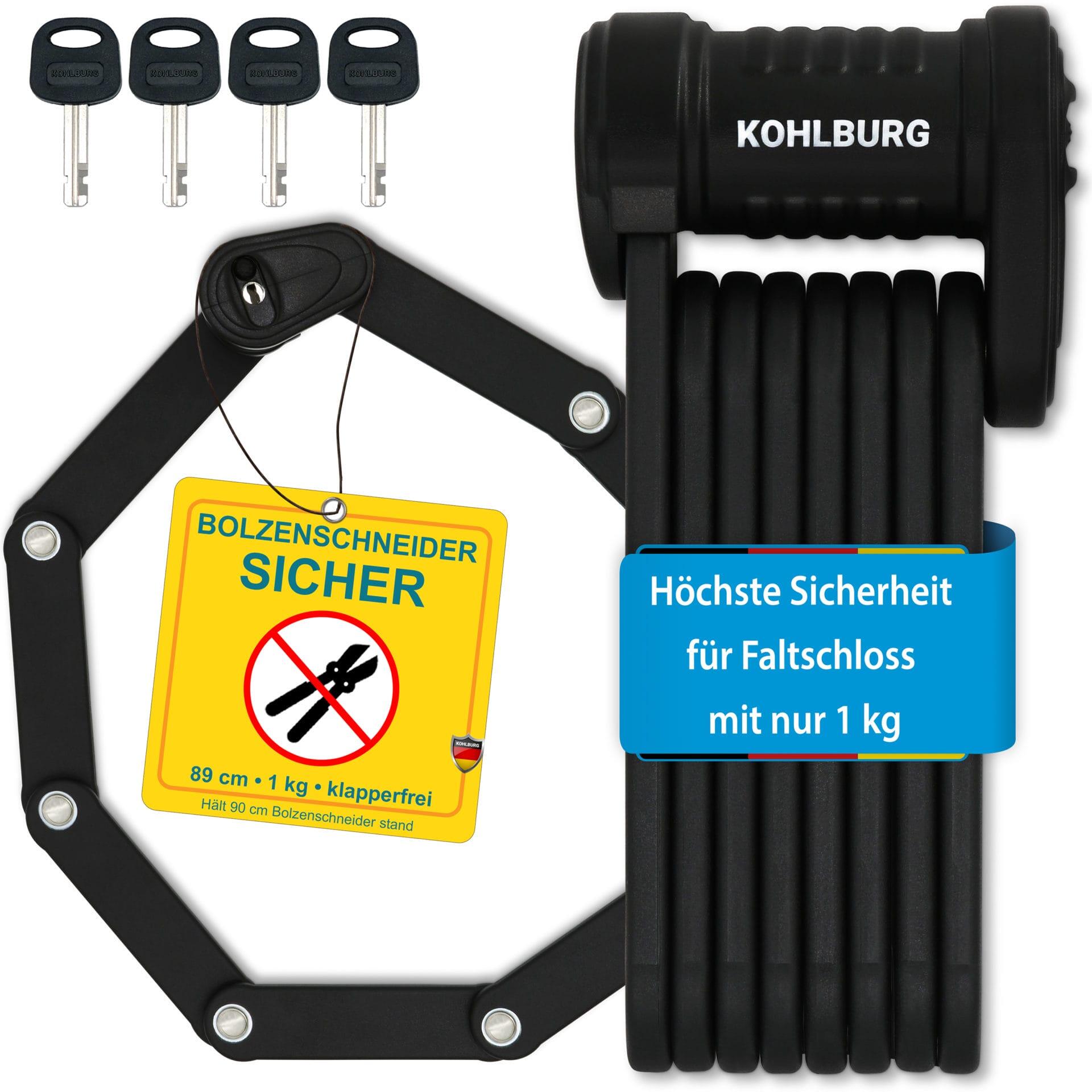 KOHLBURG Sicherheits-Faltschloss, sicheres Fahrradschloss 89cm lang für E-Bike & Fahrrad