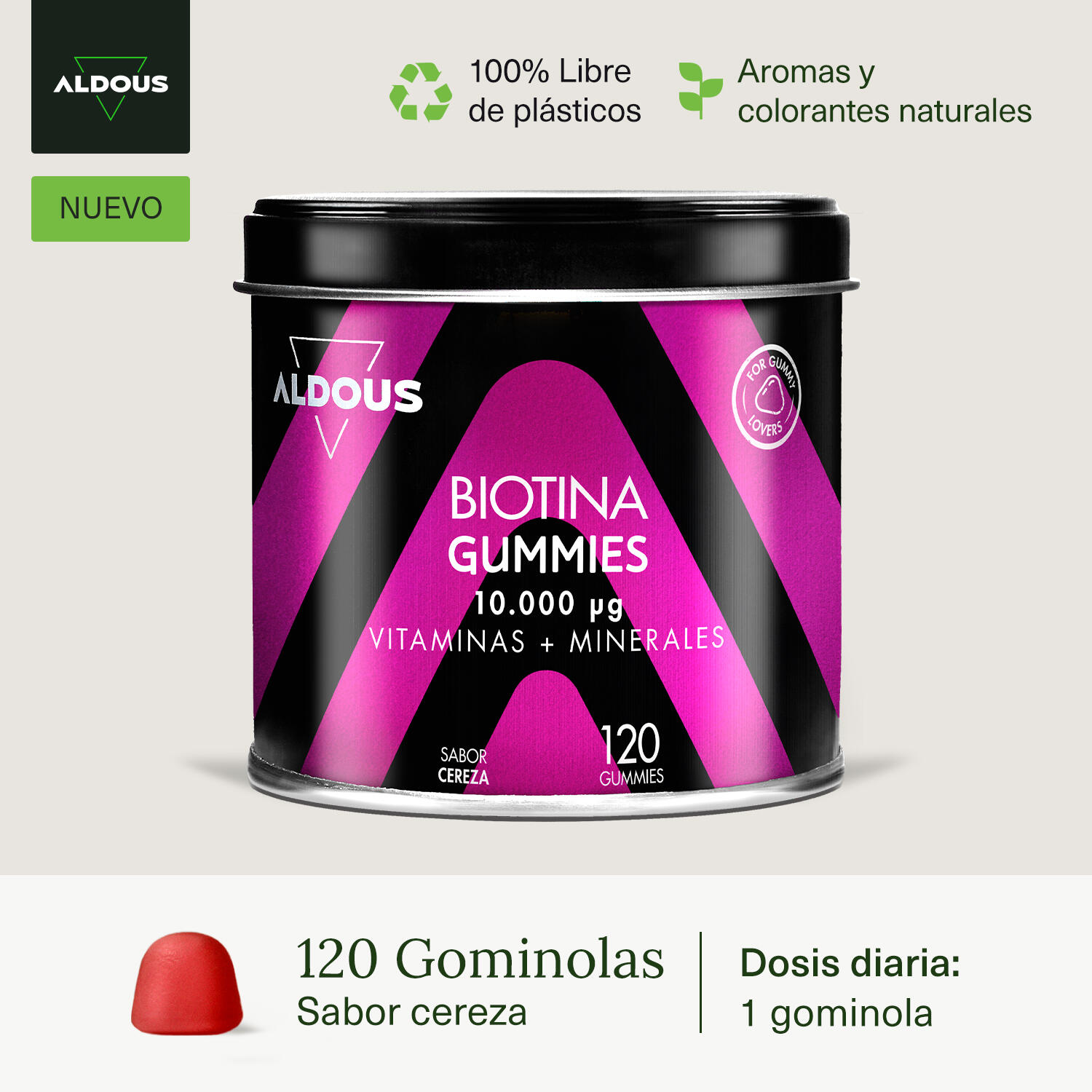 Biotina 10.000 mcg gummies Aldous | Acido Folico, Zinc, Selenio, Yodo, Vitaminas 2/7