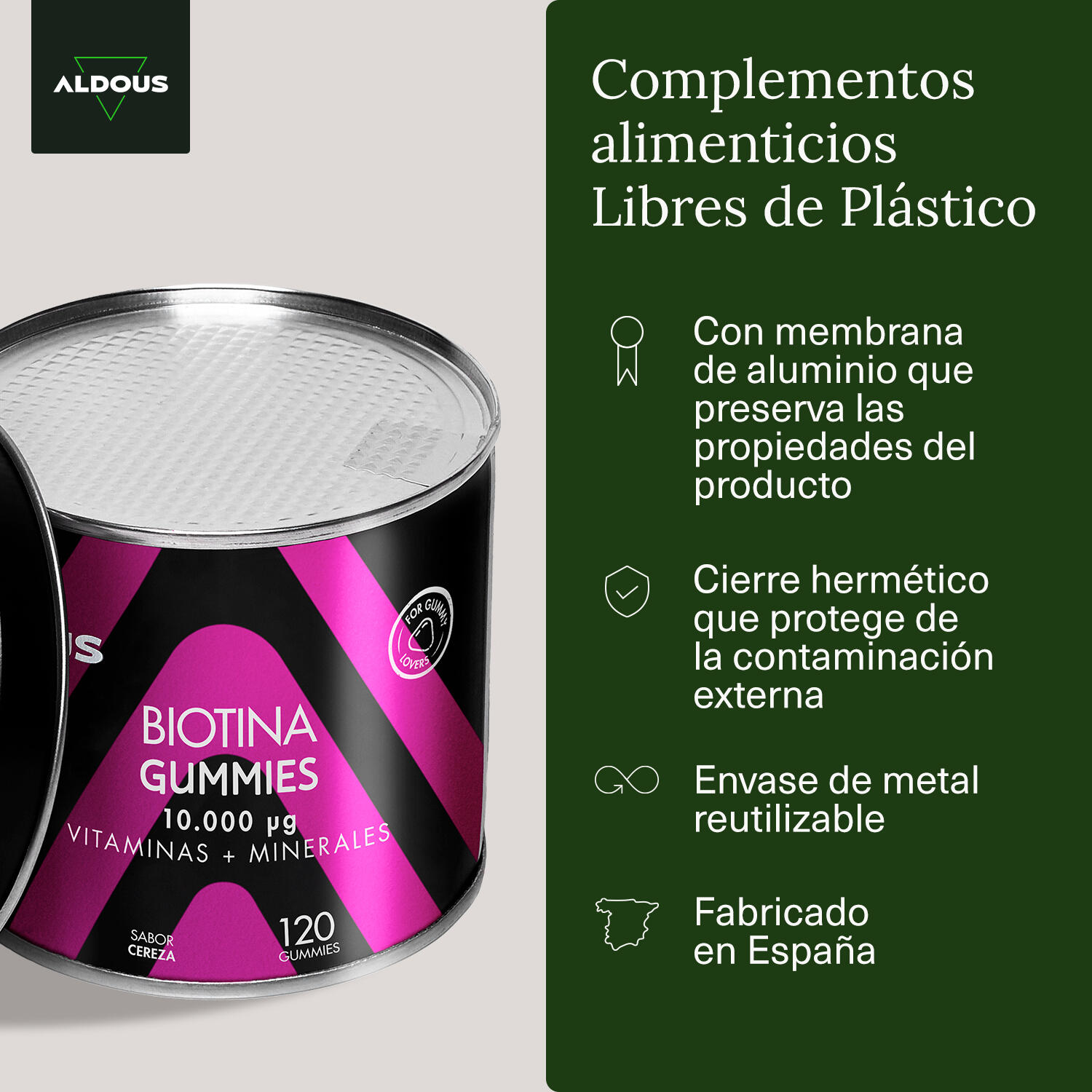 Biotina 10.000 mcg gummies Aldous | Acido Folico, Zinc, Selenio, Yodo, Vitaminas 6/7
