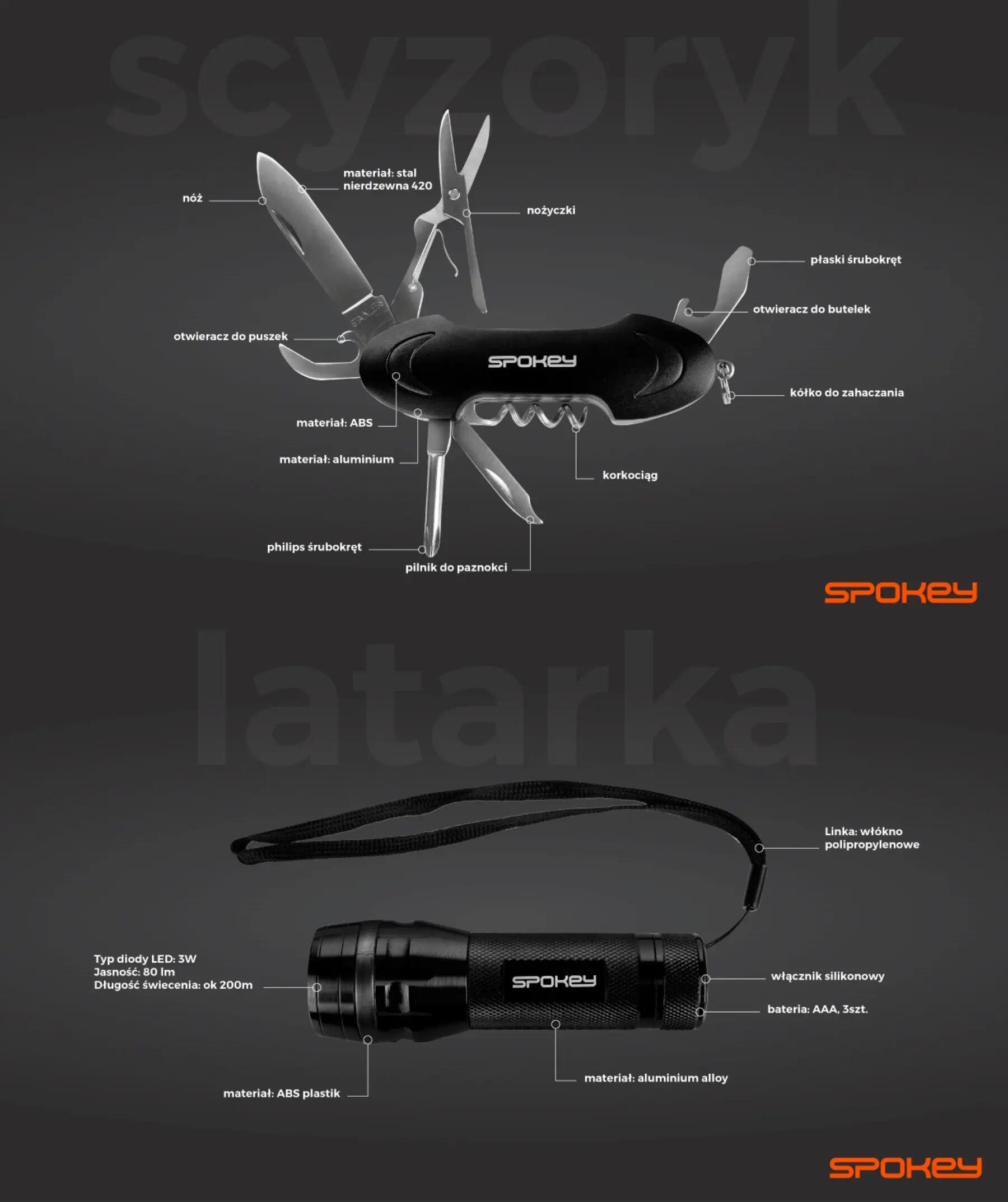 Scyzoryk i latarka multitool zestaw 10w1 Spokey Zoom 3/7