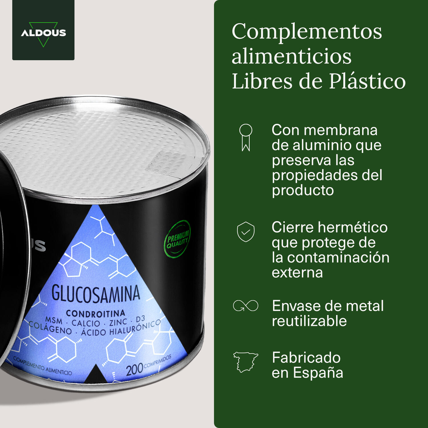 Glucosamina, Condroitina, MSM, Colágeno | 200 comprimidos |  Aldous 5/6