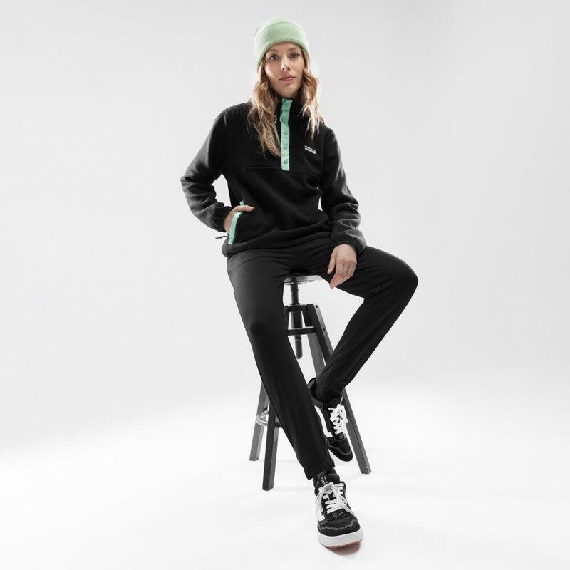 Dames Wintersport dikke fleece half-snap trui Stowe-W SIROKO Zwart