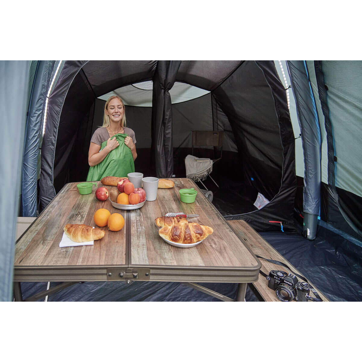 Table camping bois flotté + 2 bancs 3/4