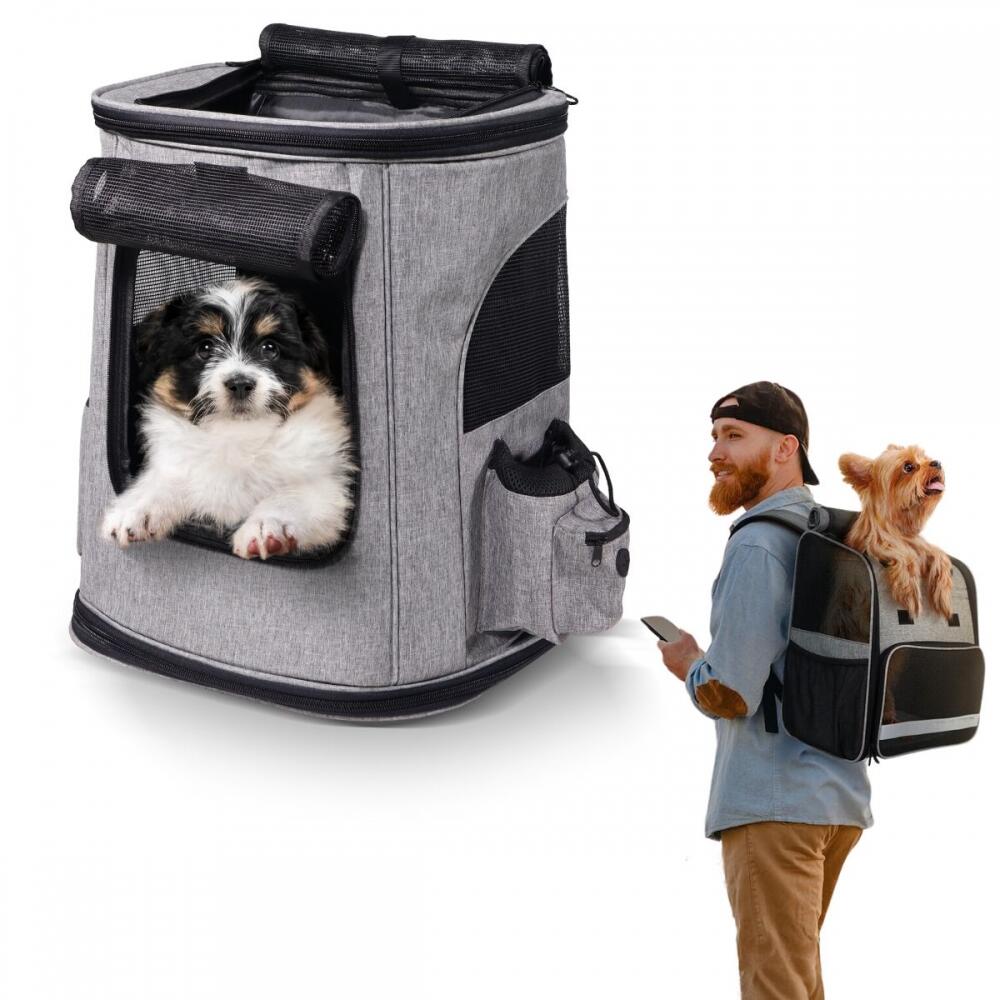 Foldable pet carrier with ventilation mesh and double side pocket