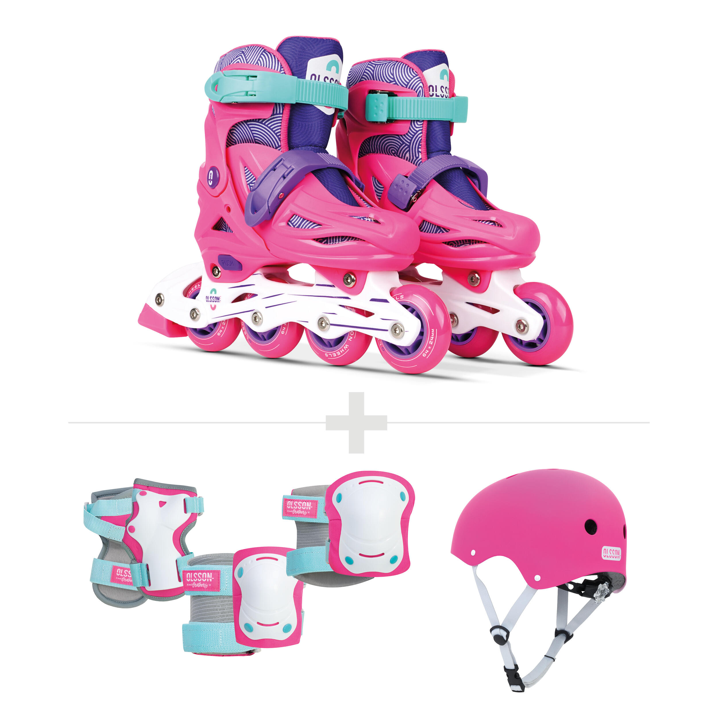Olsson And Brothers - Patins En Ligne Olsson Kit Complet Sally S : Patins, Casque Hero Et Protections - Patins À Roulettes - Rose - Decathlon