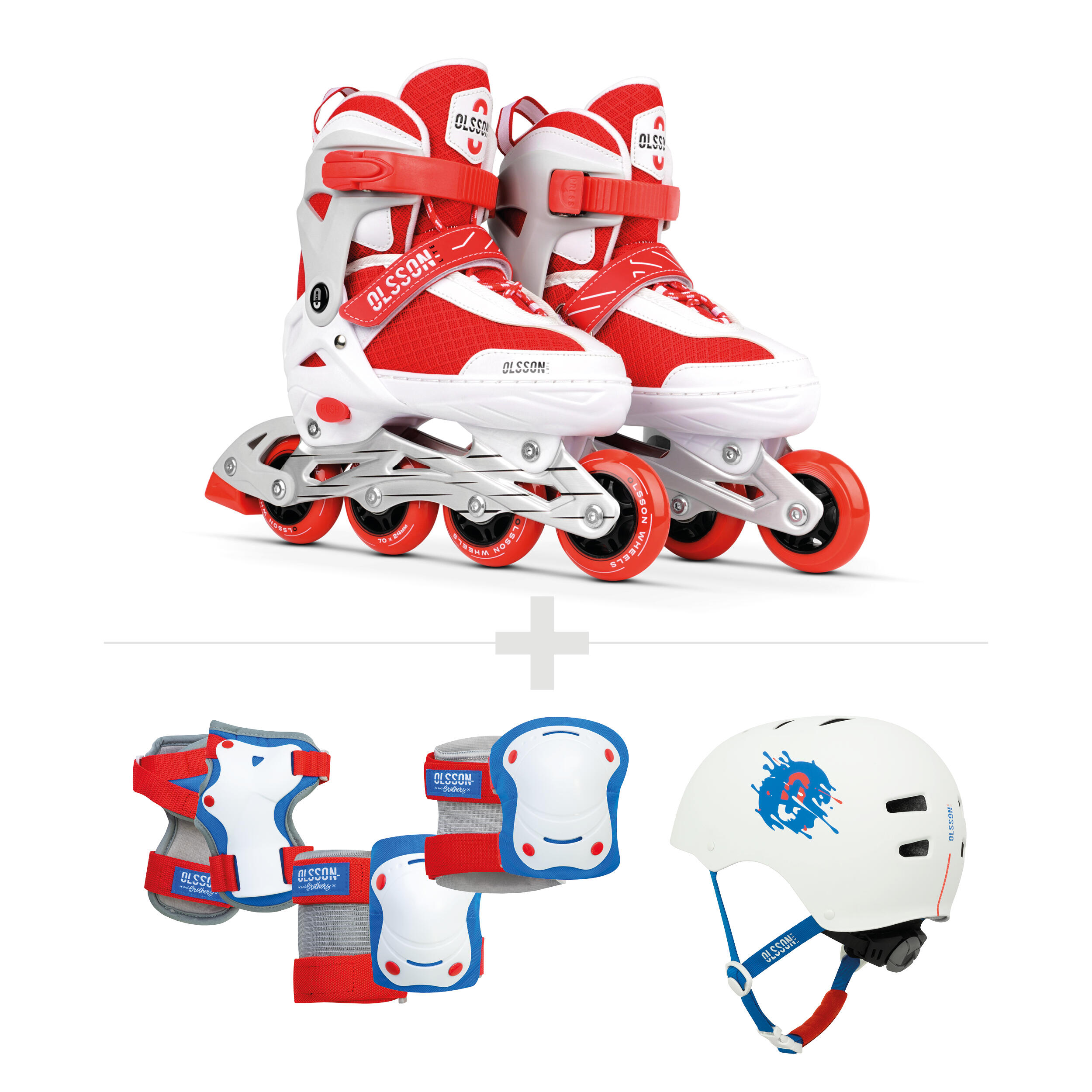 Olsson And Brothers - Patins En Ligne Olsson Kit Complet Halley S : Patins + Casque + Protections - Patins À Roulettes - Rouge - Decathlon