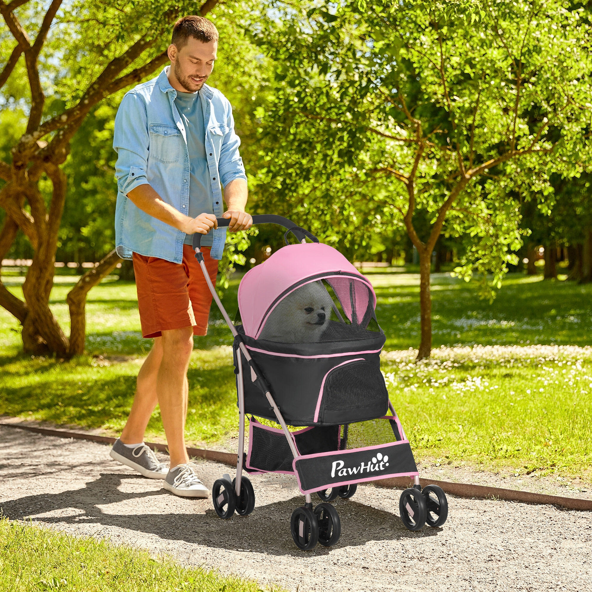 Cochecito para mascotas 3 en 1 con cesta PawHut tela Oxford acero 82x49,5x98 cm 2/6