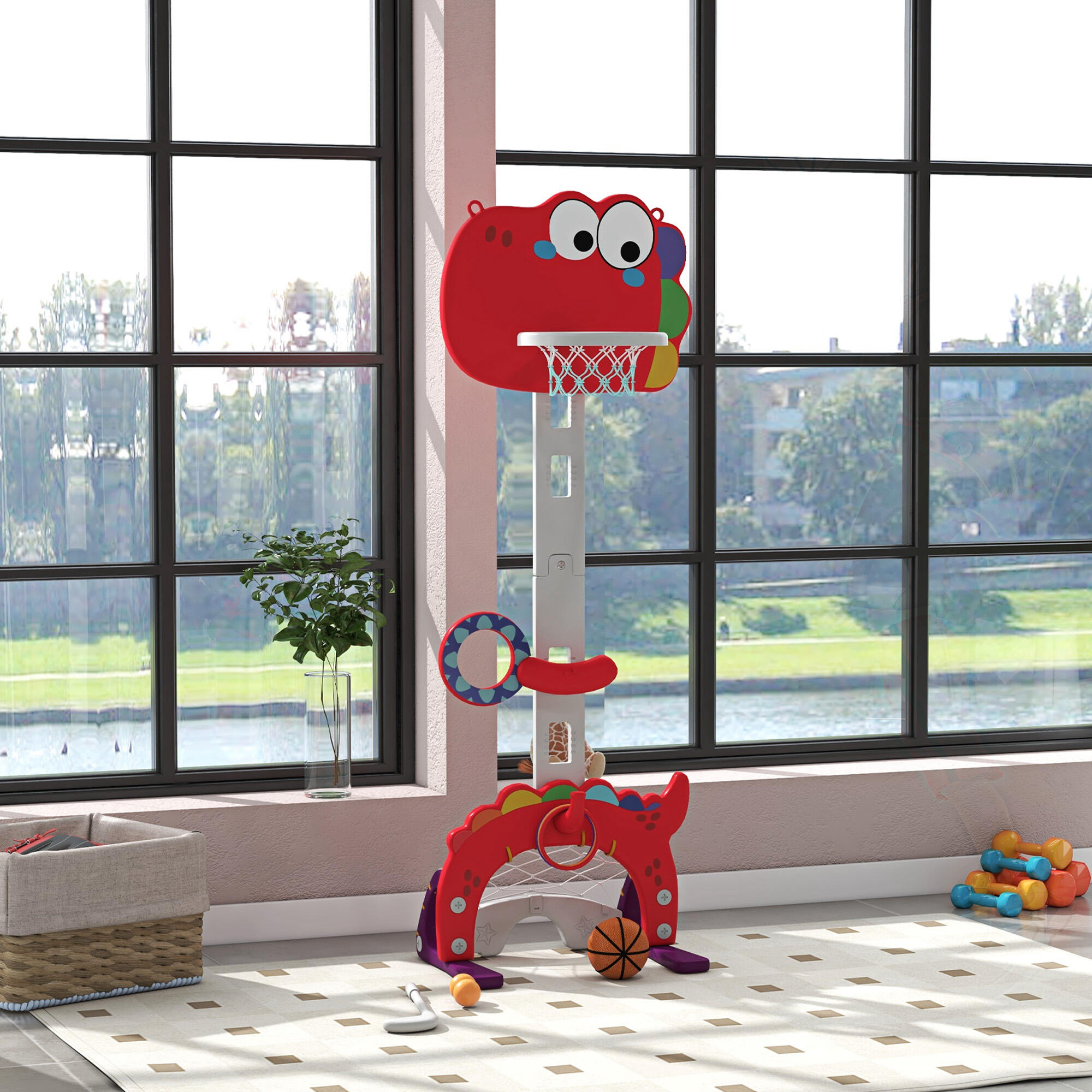 Tabela de basquetebol 5 em 1 46x51x134-152 cm vermelho AIYAPLAY 2/7