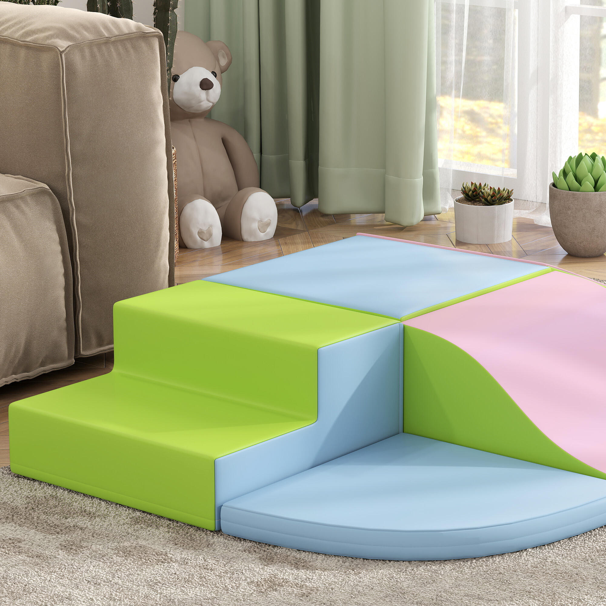 Bloques de Espuma HOMCOM 150x100x24 cm Rosa claro, Verde claro, Azul hielo 4/8