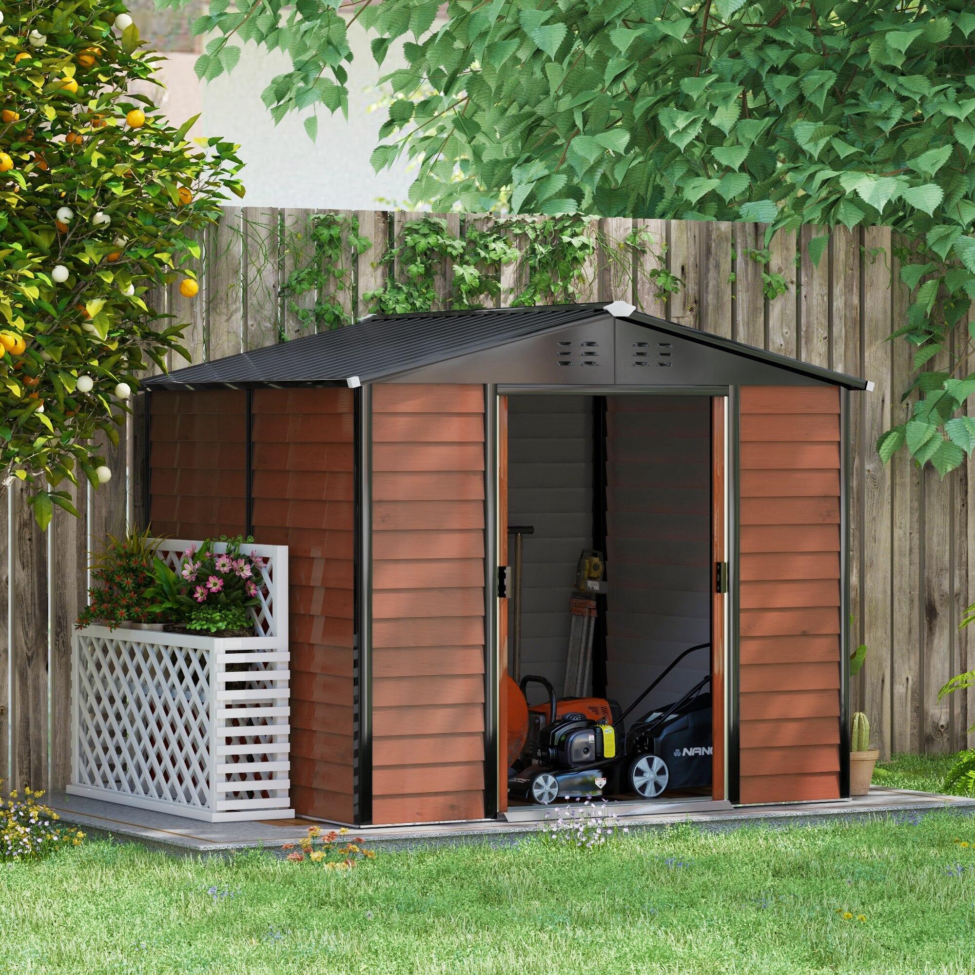 Abrigo de exterior 240x206x198 cm teca Outsunny 2/7