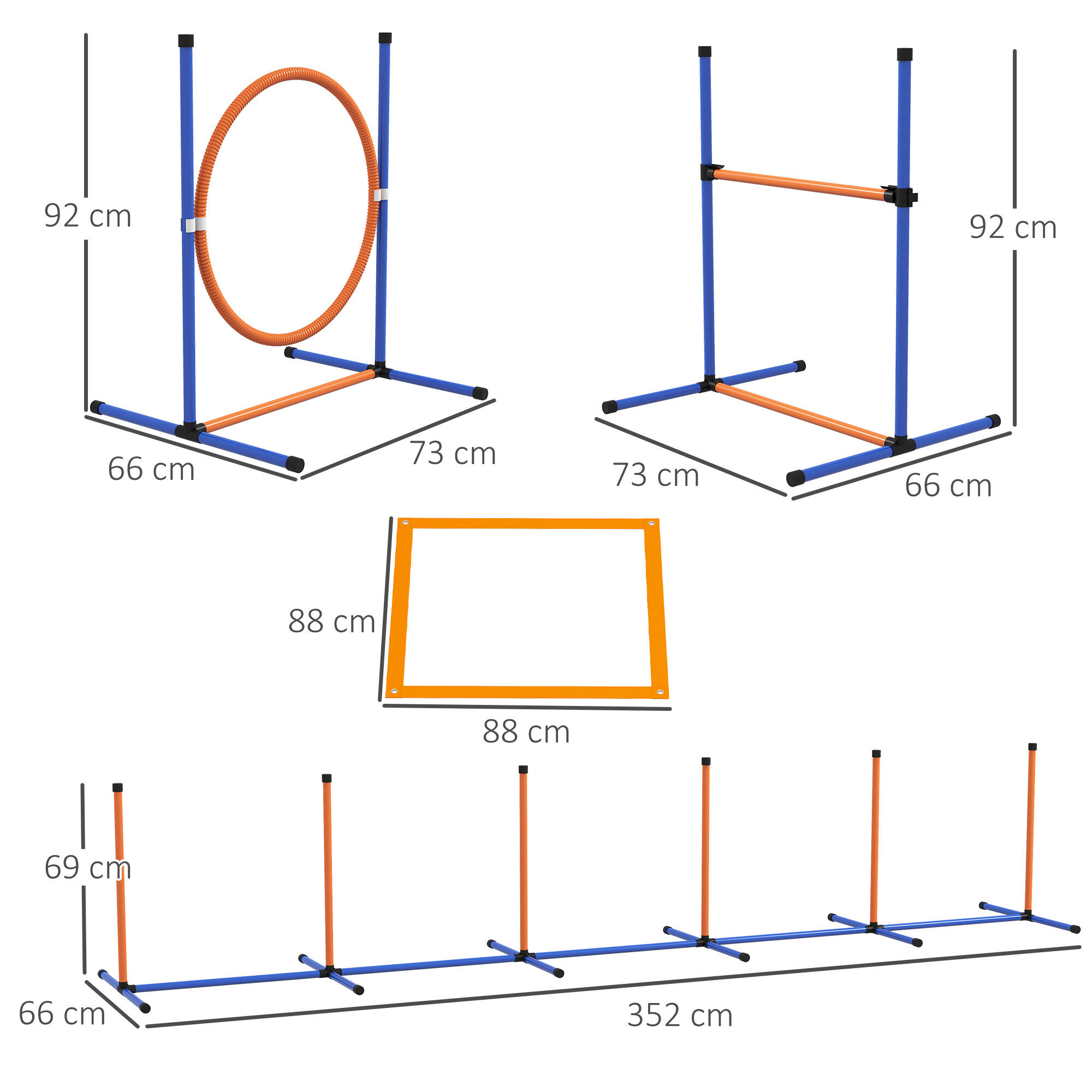 Conjunto de Entrenamiento PawHut 352x66x69 cm Azul y Naranja 3/7