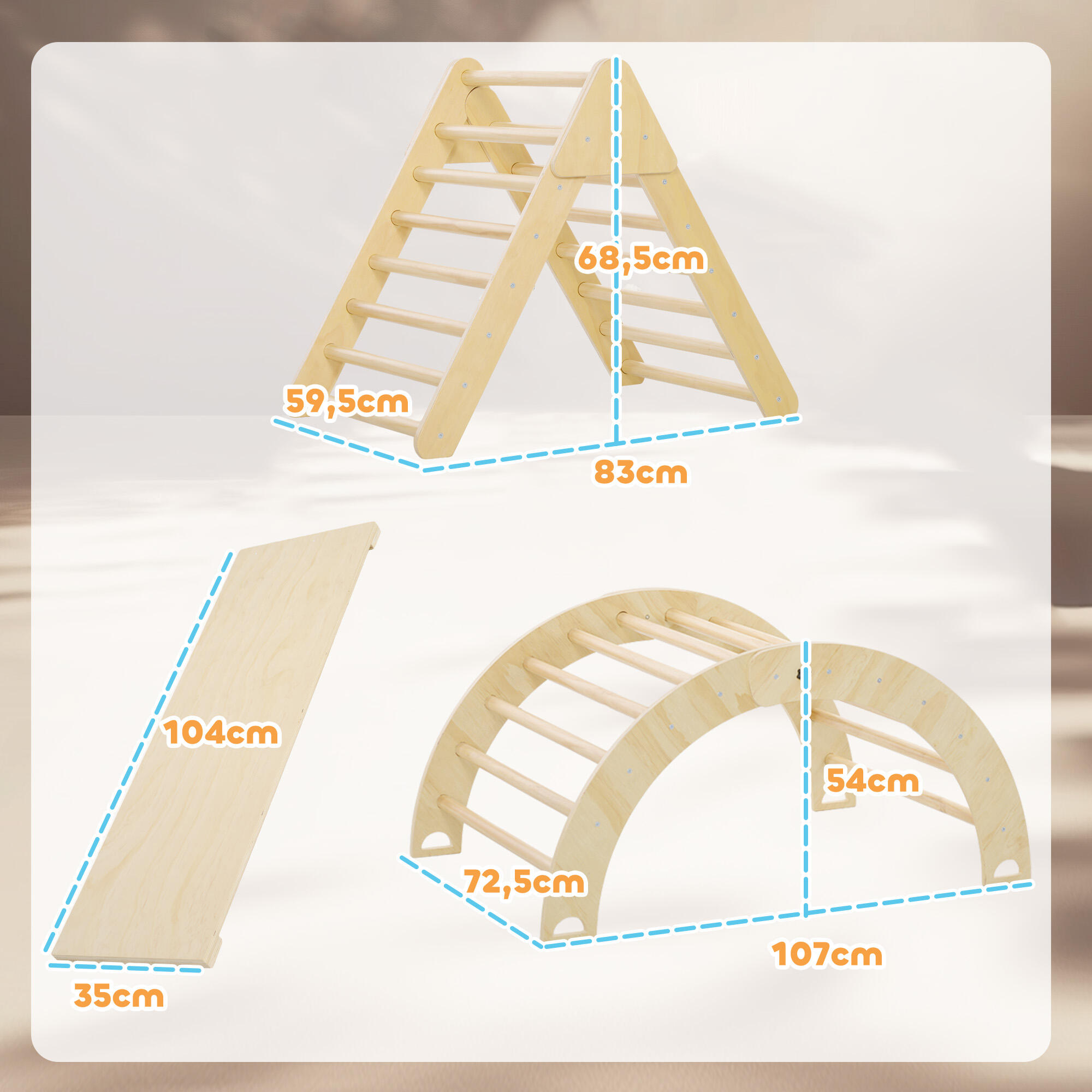 Escalador para Niños AIYAPLAY 219x72.5x68.5 cm Madera Natural 3/7