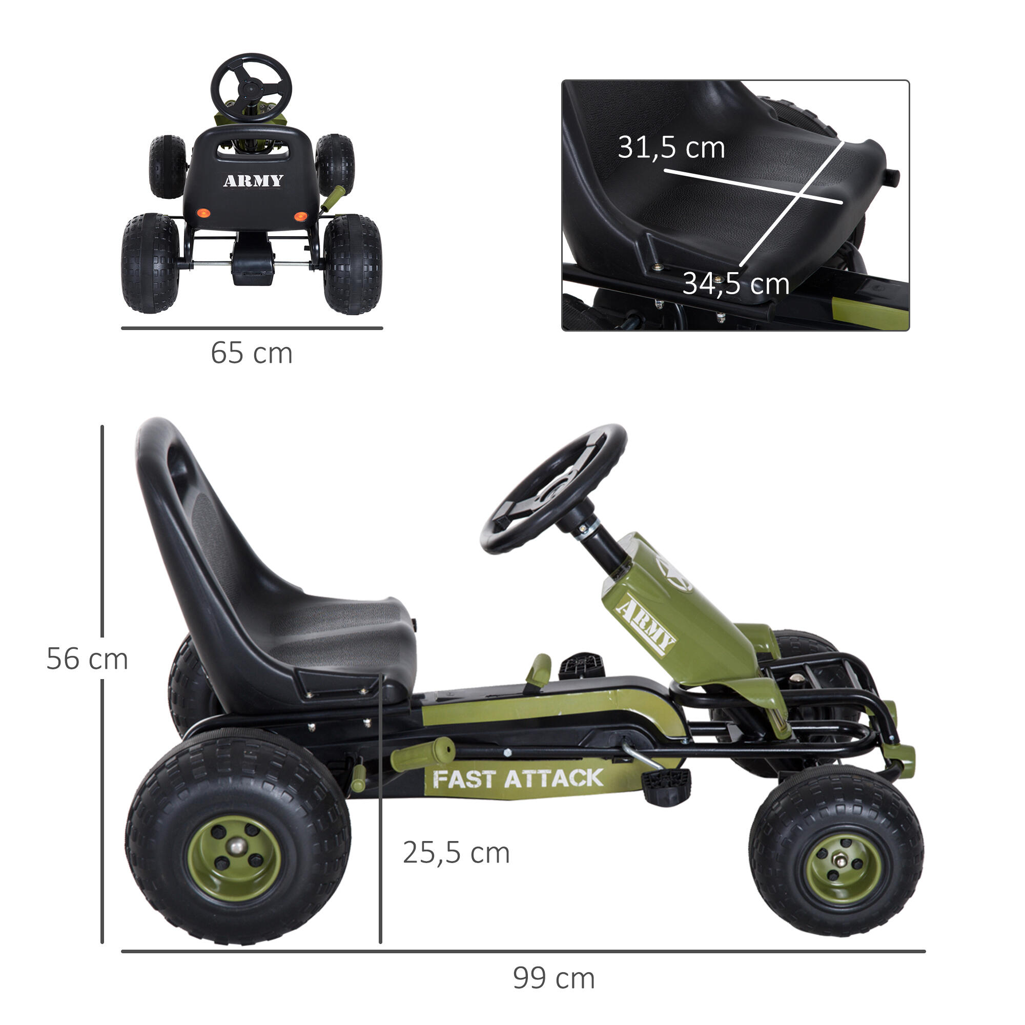 Kart a Pedais HOMCOM 99x65x56 cm Preto e Verde 3/6