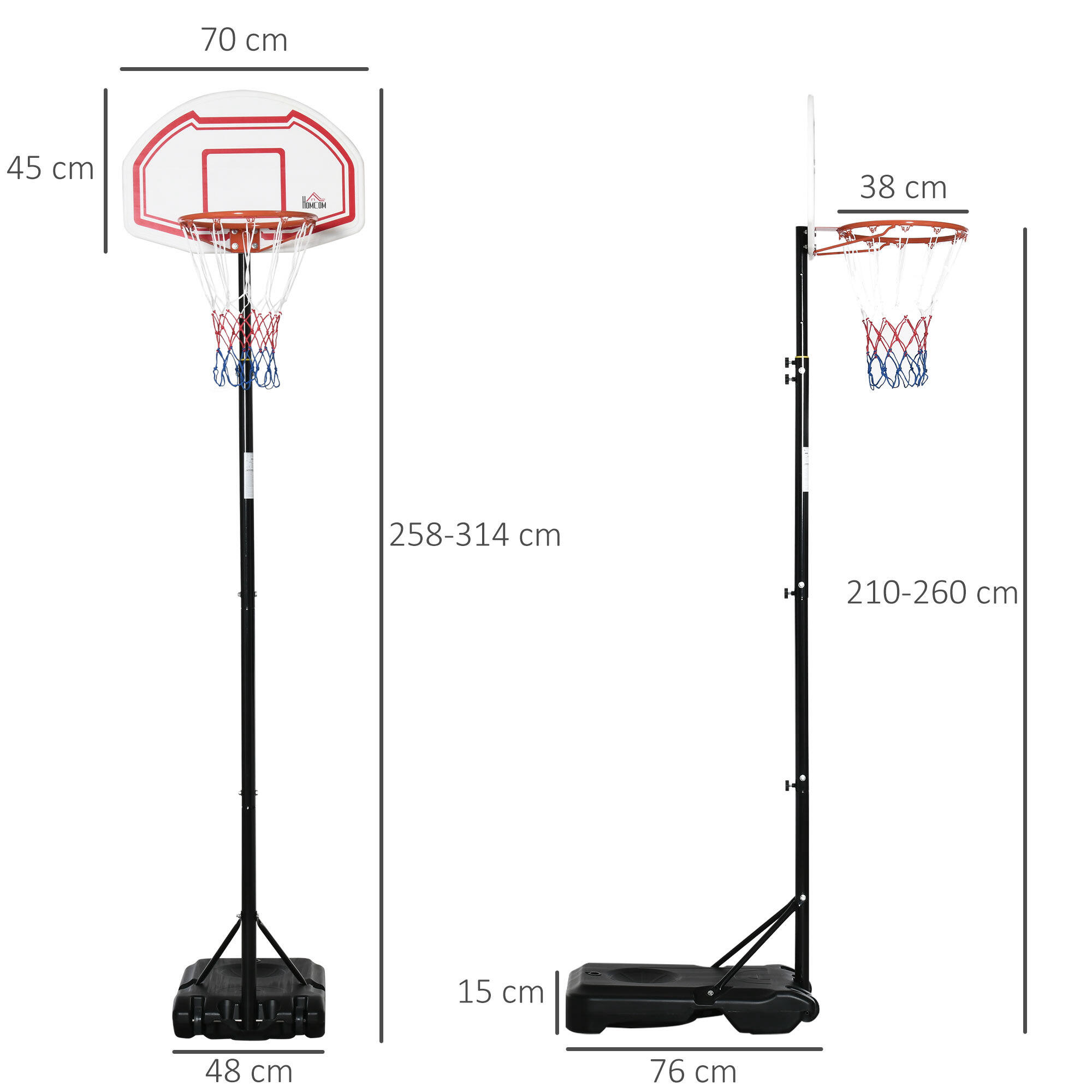 Panier de basket extérieur avec poteau panneau, base de lestage sur roulettes 5/9