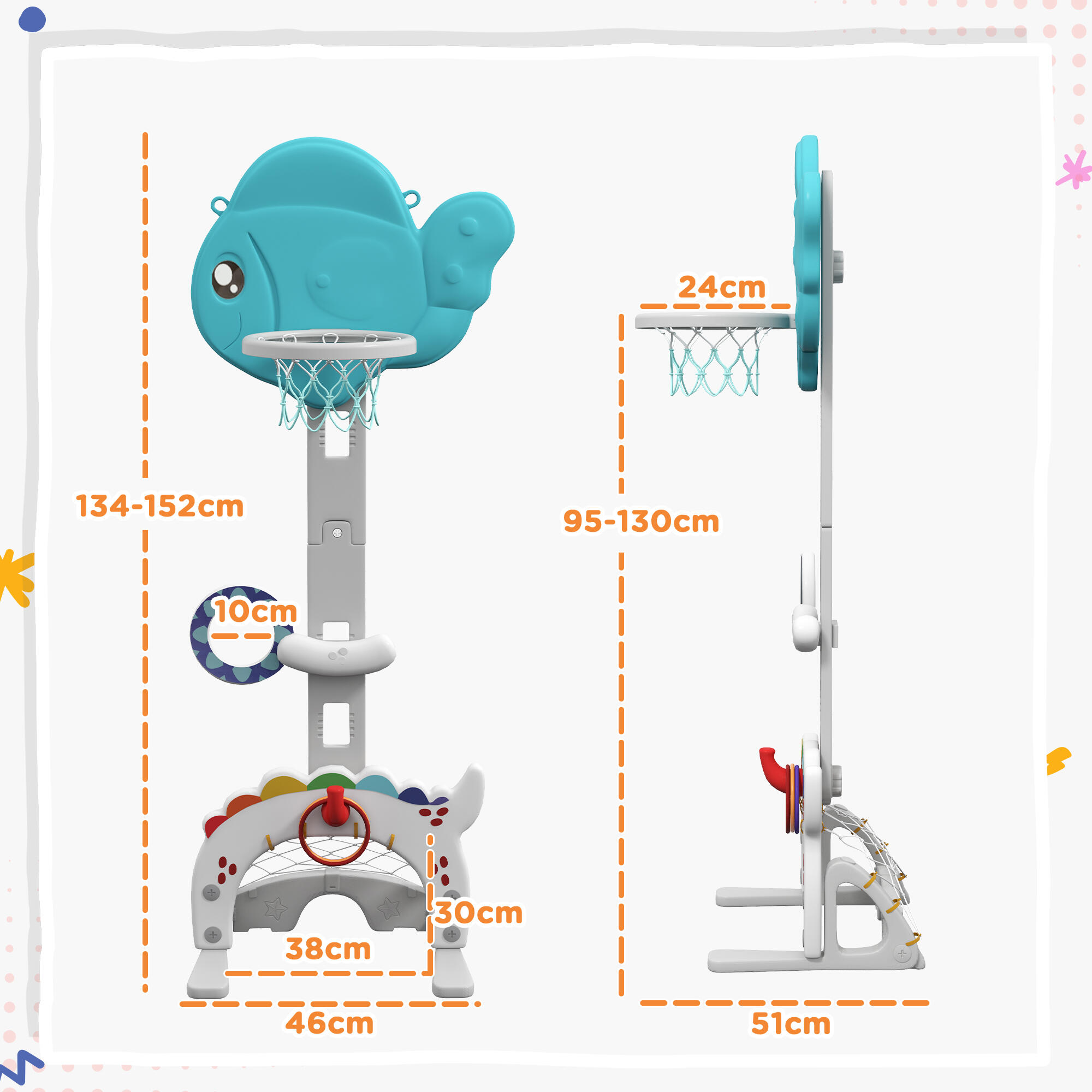 Tabela de basquetebol para crianças 46x51x134-152 cm multicor AIYAPLAY 3/7