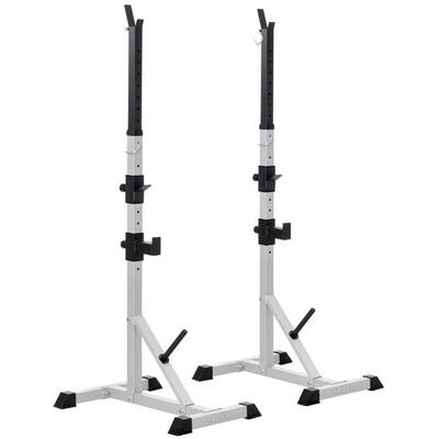 HOMCOM Set 2 Supporti Bilanciere in Acciaio con 3 Ganci e Altezza Regolabile