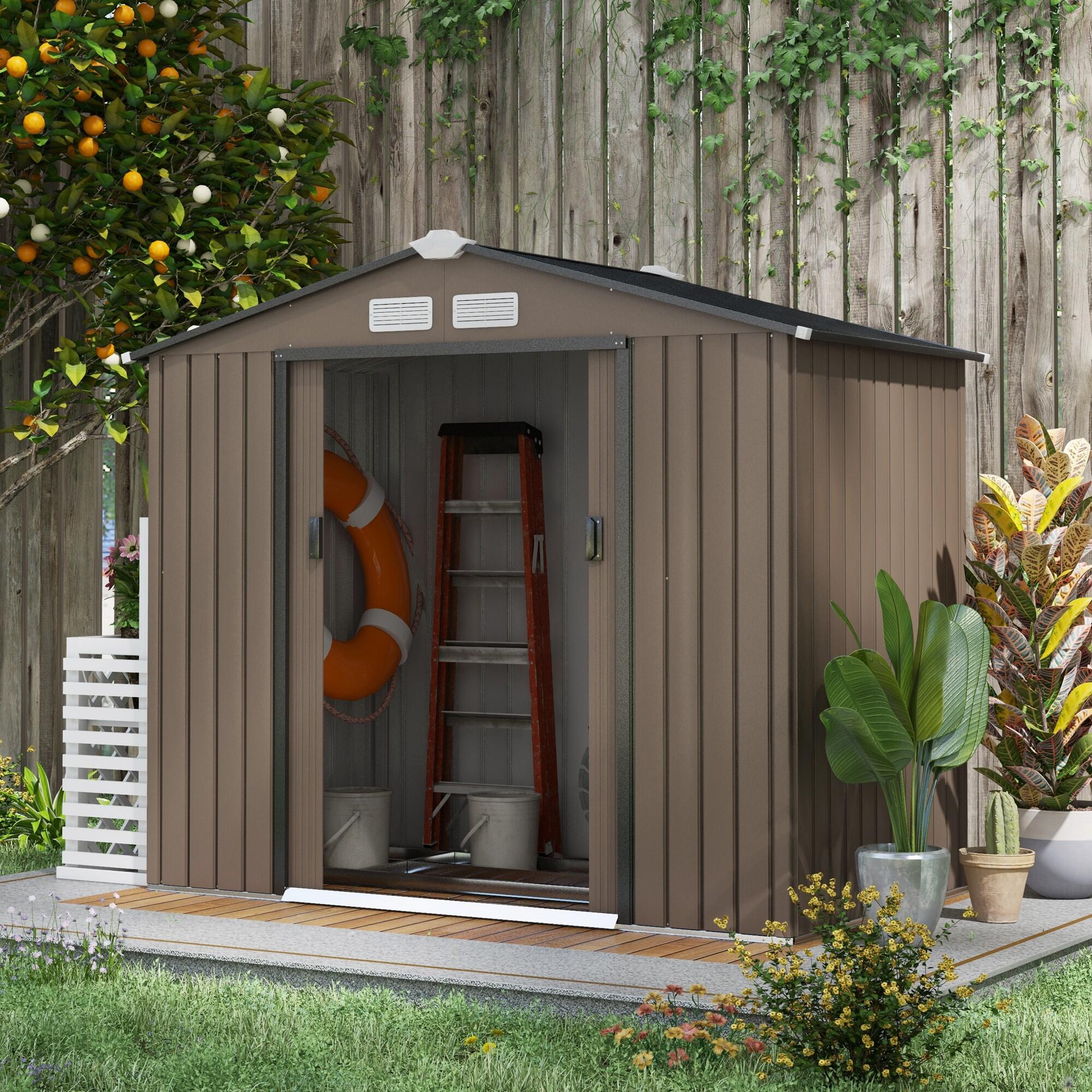 Abrigo de ferramentas 213x130x185 cm marrom Outsunny 2/7